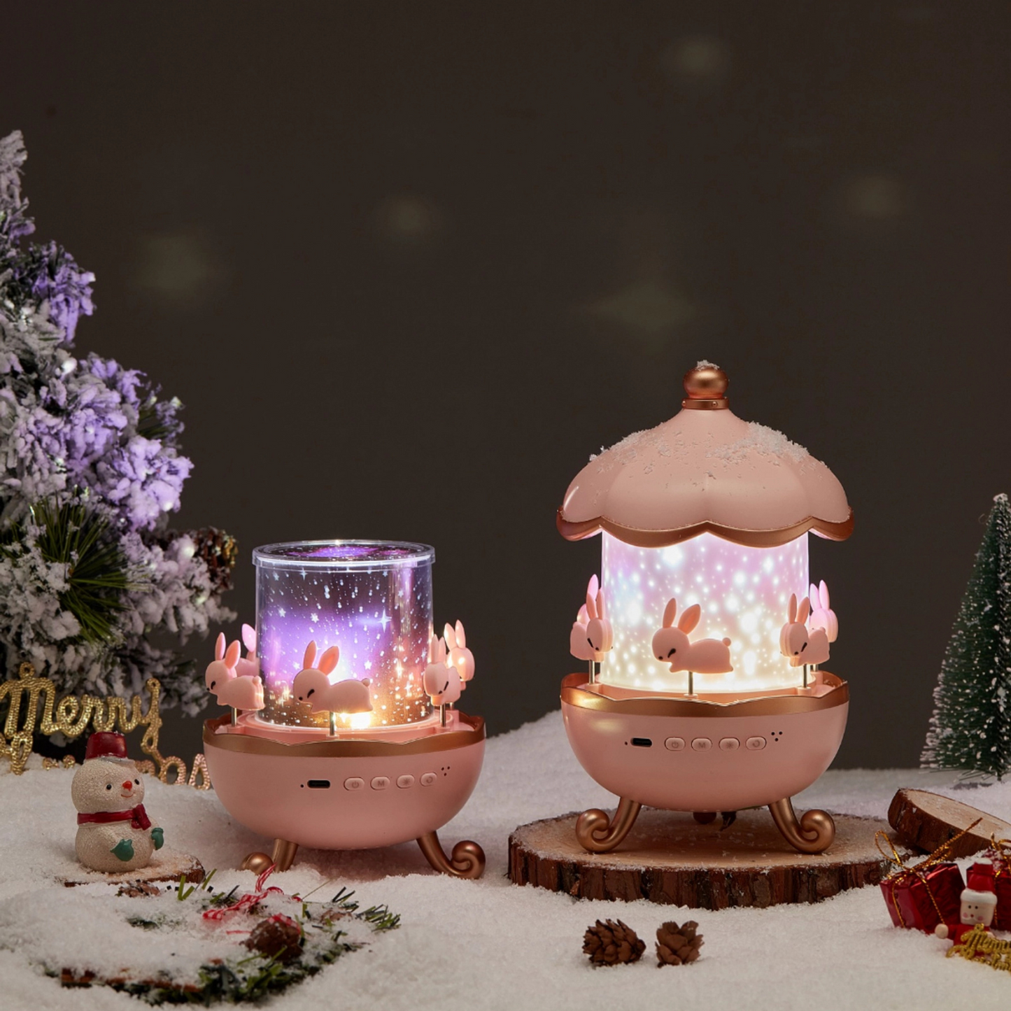 Rotating Projector Lamp with Music, 6 & 12 Theme Projections, 5 Soothing Sleep Melodies, Color-Changing Lights, Portable & Rechargeable Night Light for Kids & Adults