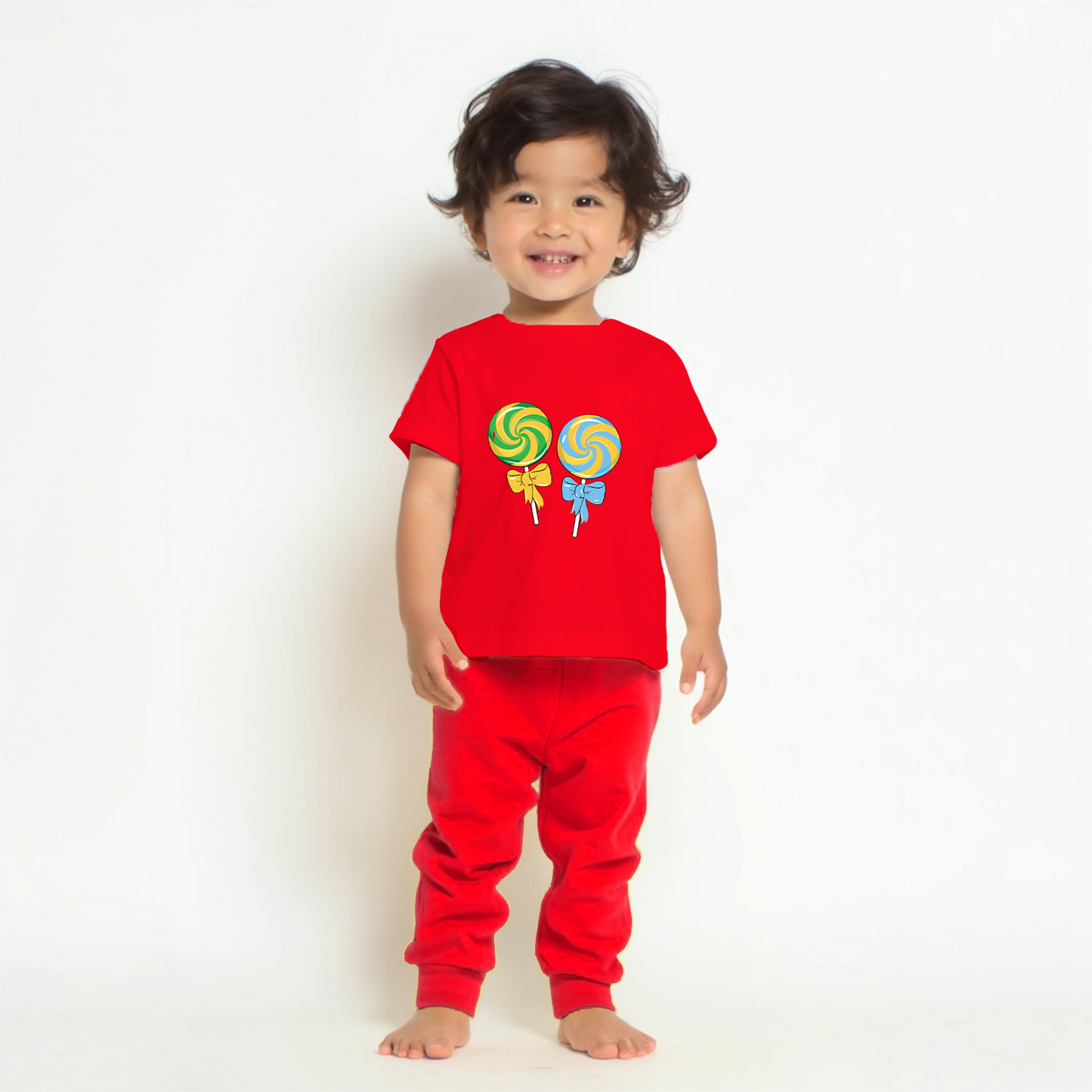 Sakuya Kids Cotton T -Shirt & Pant Set for Boys & Girls (Pack of 2)- Fun Cartoon Print Breathable Cotton Full Sleeve Unisex Kids Clothing Set - Nightwear coord Set-RED