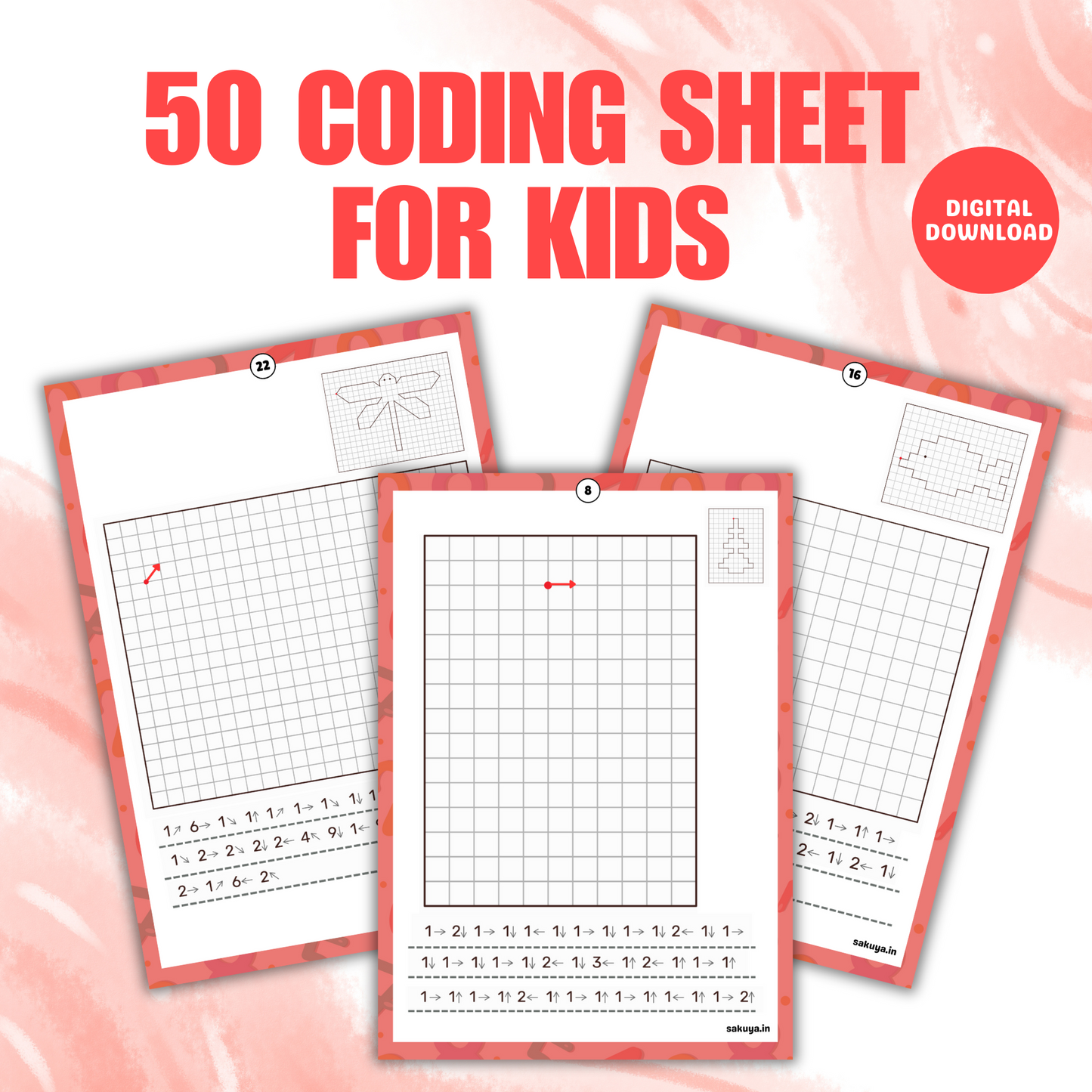Sakuya Coding Sheet Printable for Kids | Preschool Coding | Logic Game | Unplugged Coding | Homeschool Activities | Algorithm Worksheets