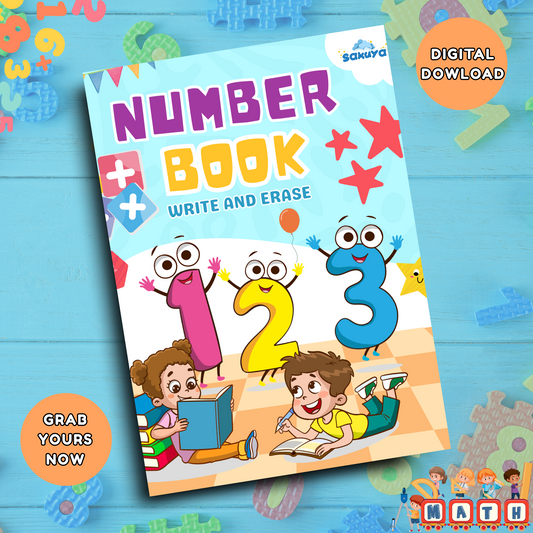 Sakuya Number Book Preschool Printable | Number Tracing and Counting Practice Worksheet | Kindergarten Tracing | Math and Number Writing Sheets