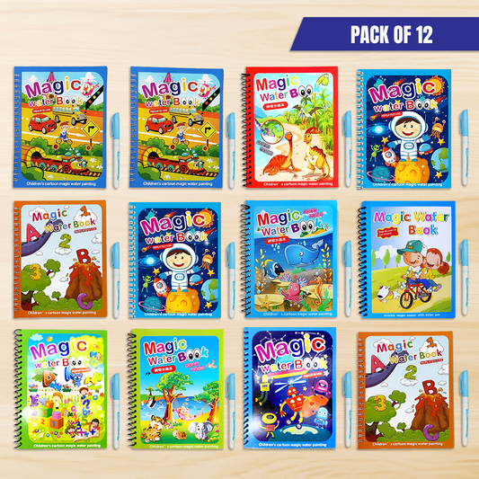 Sakuya Magic Water Coloring Book | Mess-Free Colouring Book | Reusable Notepad with Magical Pen | Educational Doodle Book for Kids, Return Gifts for Birthdays, Kids, Boys, Girls- (Pack of 12)