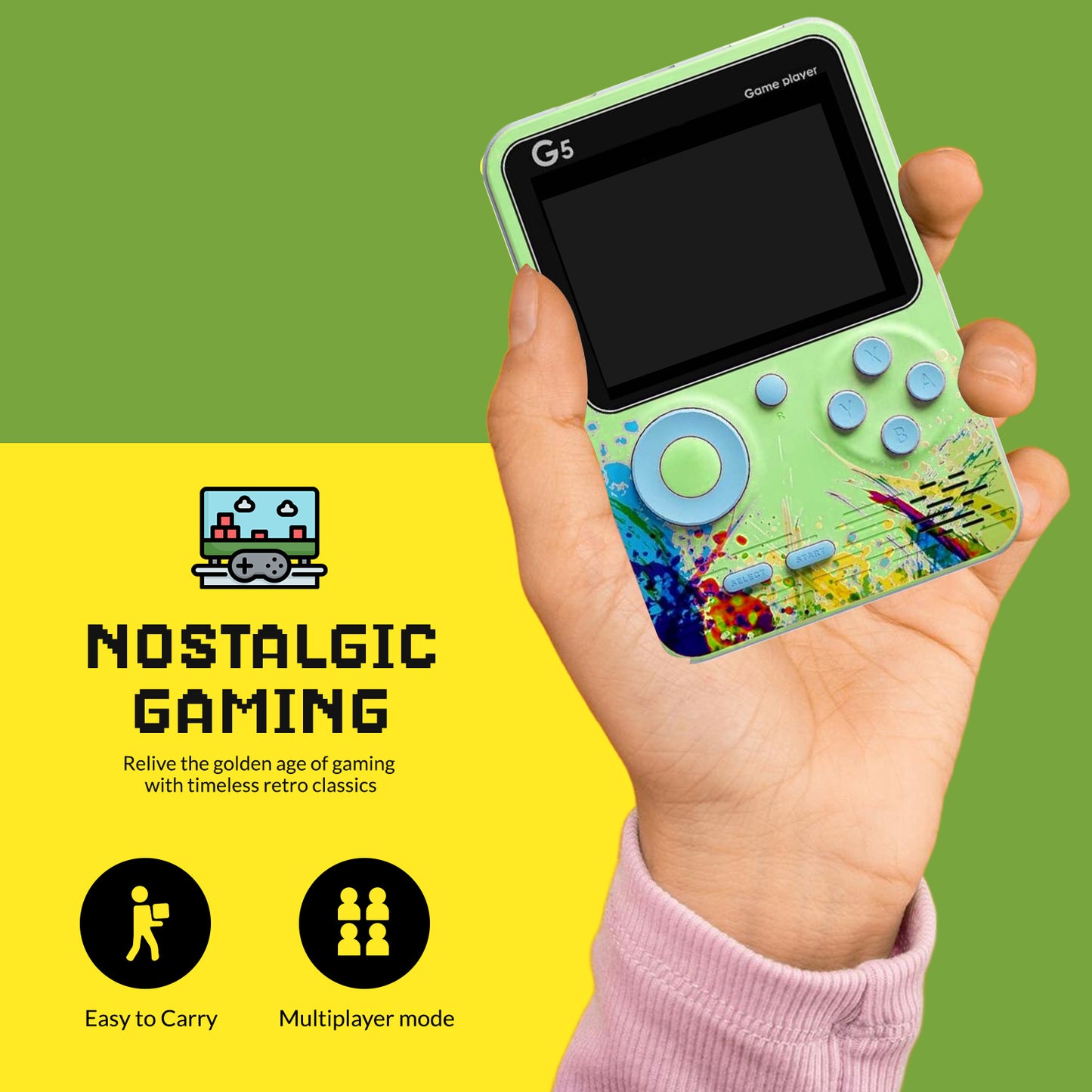 Sakuya G5 Retro Handheld Game Console with Remote Control | 400+ Classic Built-in Games | 3.0 Inch Color Display, Rechargeable Battery | Portable Gaming Device for Kids and Adults