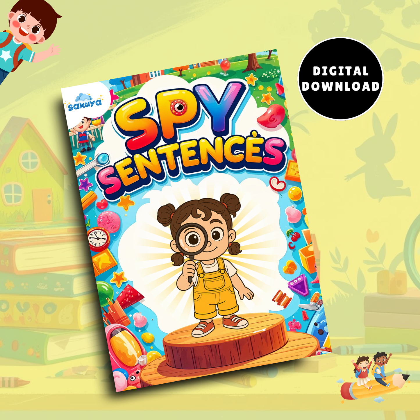 Spy Sentence Book Printable Digital Mystery Hunt Birthday Treasure word sentence Game for Kids