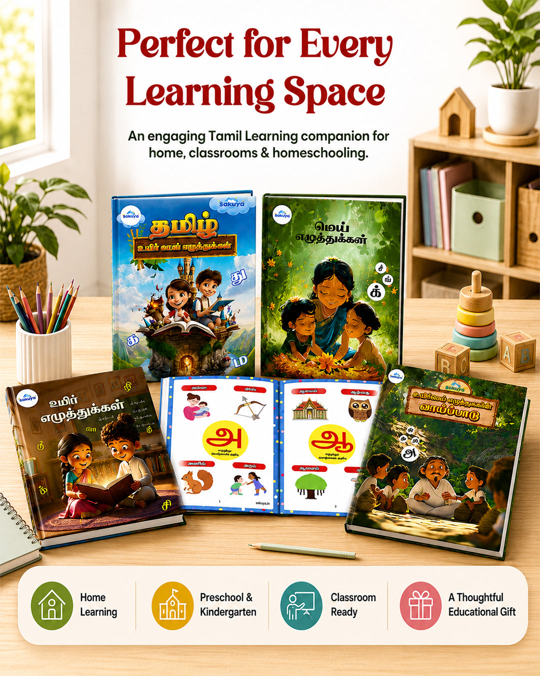 Sakuya Tamil Learning Books Combo Pack of 4 | Uyir Mei Alphabet Books