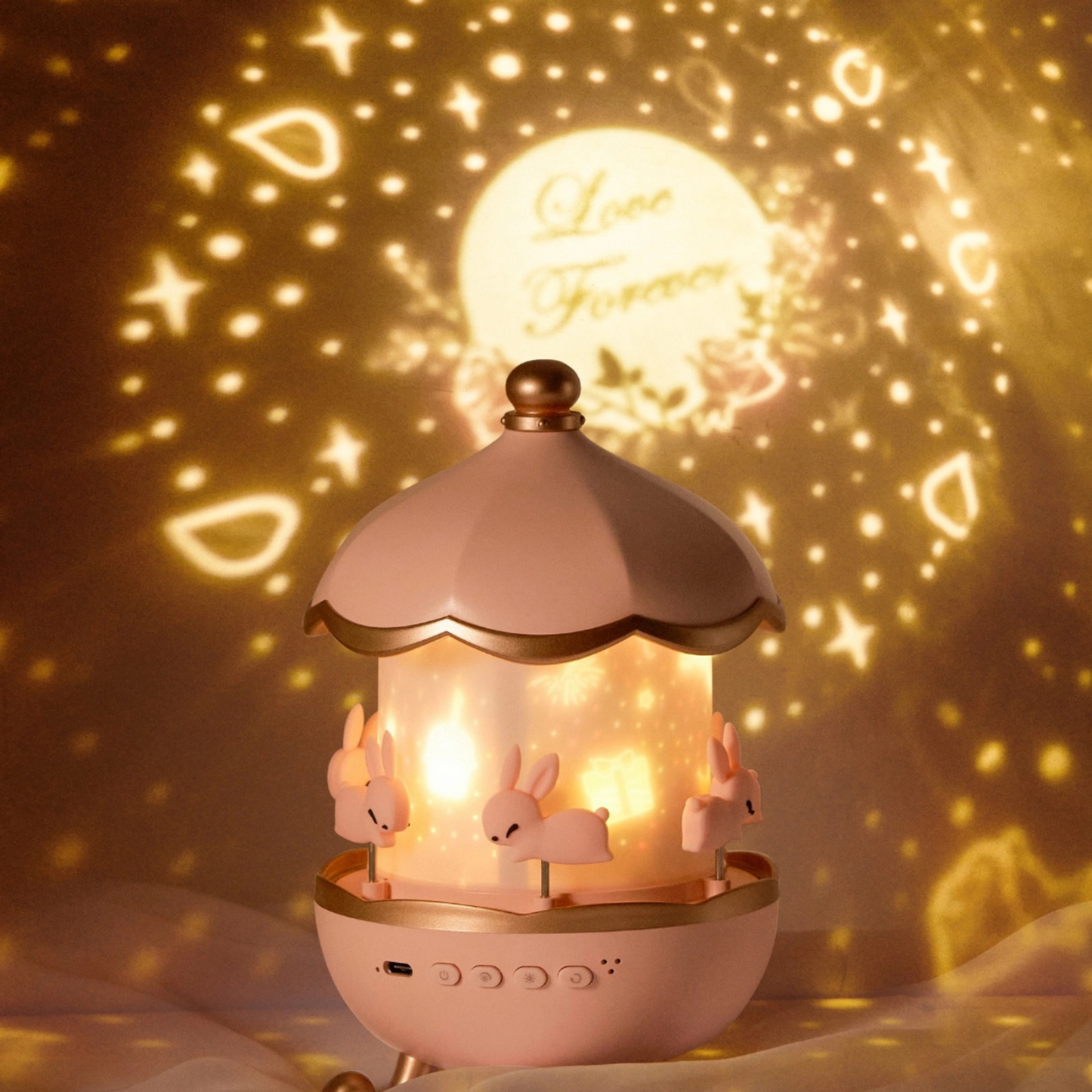 Rotating Projector Lamp with Music, 6 & 12 Theme Projections, 5 Soothing Sleep Melodies, Color-Changing Lights, Portable & Rechargeable Night Light for Kids & Adults