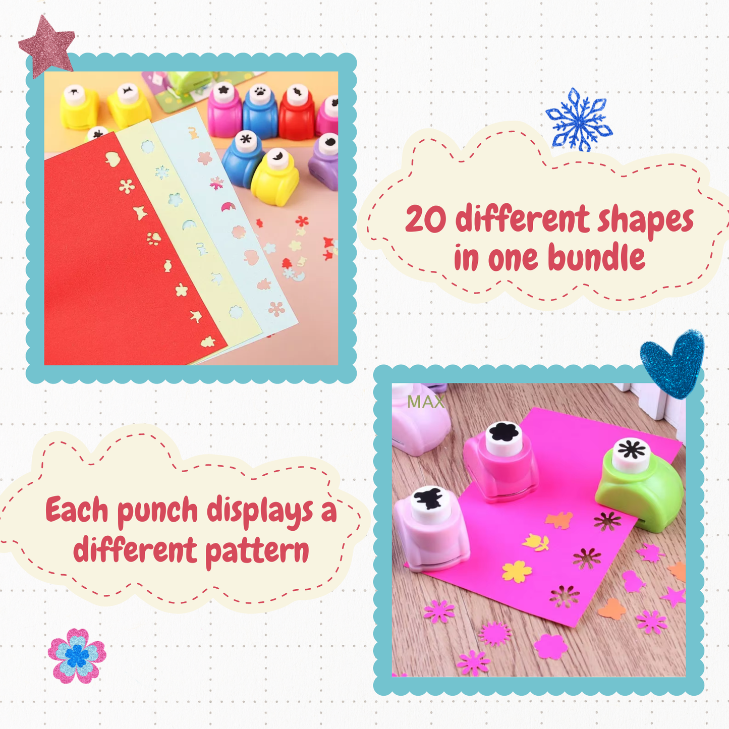 Sakuya Sticker Punching Machine for Art & Craft | Mini Paper Cutter Machine Kit | Cute Stationary Crafting Project Items | Shape Cutter for Craft | Multicolor, Assorted Designs (Pack of 6) - Sakuya
