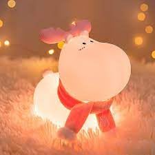 Sakuya Reindeer LED Night Lamp – Cute Silicone Bedside Light for Kids, Nursery & Bedroom Decor, Rechargeable Soft Light with Tap Control, Gift for Christmas & Birthday
