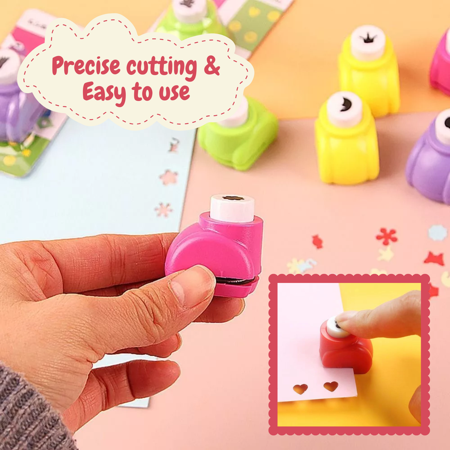 Sakuya Sticker Punching Machine for Art & Craft | Mini Paper Cutter Machine Kit | Cute Stationary Crafting Project Items | Shape Cutter for Craft | Multicolor, Assorted Designs (Pack of 6) - Sakuya
