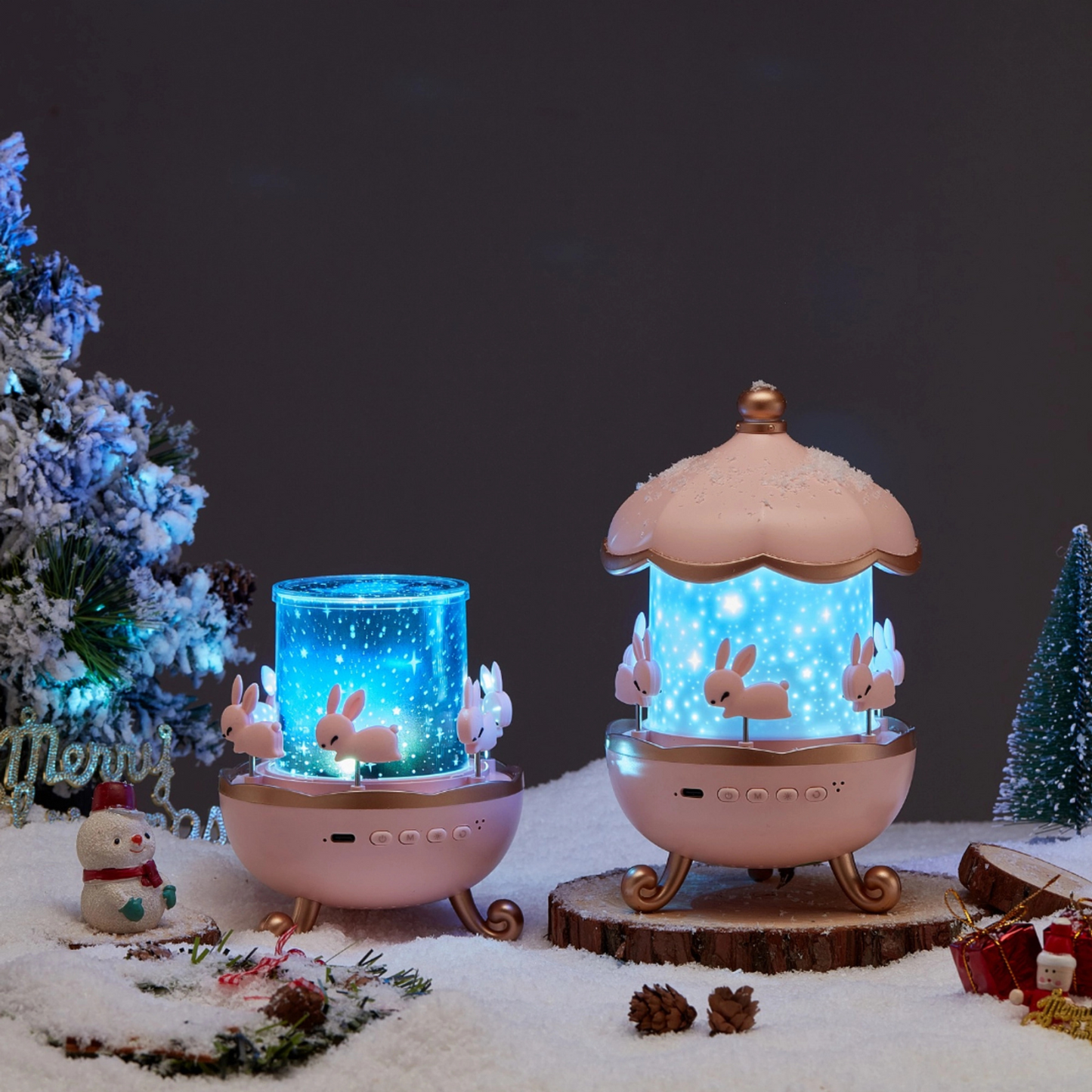 Rotating Projector Lamp with Music, 6 & 12 Theme Projections, 5 Soothing Sleep Melodies, Color-Changing Lights, Portable & Rechargeable Night Light for Kids & Adults