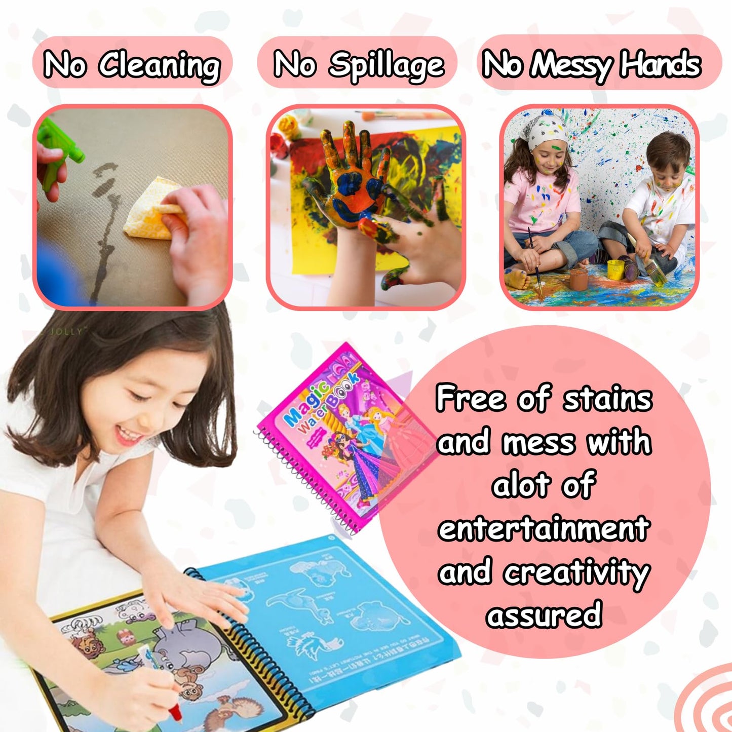 Sakuya Magic Water Coloring Book |Mess-Free Colouring Book|Reusable Notepad with Magical Pen| Educational Doodle Book for Kids, Return Gifts for Birthdays, Kids, Boys, Girls- (Pack of 50)