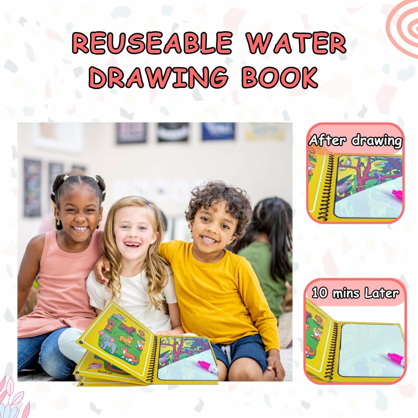 Sakuya Magic Water Coloring Book |Mess-Free Colouring Book|Reusable Notepad with Magical Pen| Educational Doodle Book for Kids, Return Gifts for Birthdays, Kids, Boys, Girls- (Pack of 50)