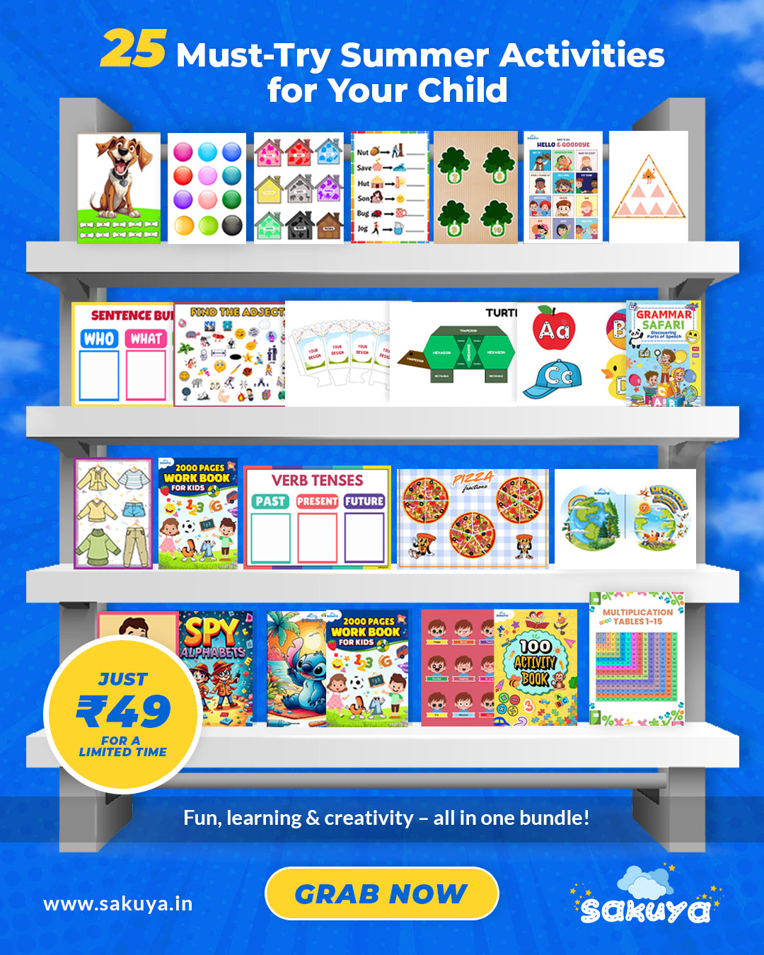 Mega Learning Fun Pack Printables | 25 Engaging Activity Books for Math, English, Creativity, and Skill Development for Kids