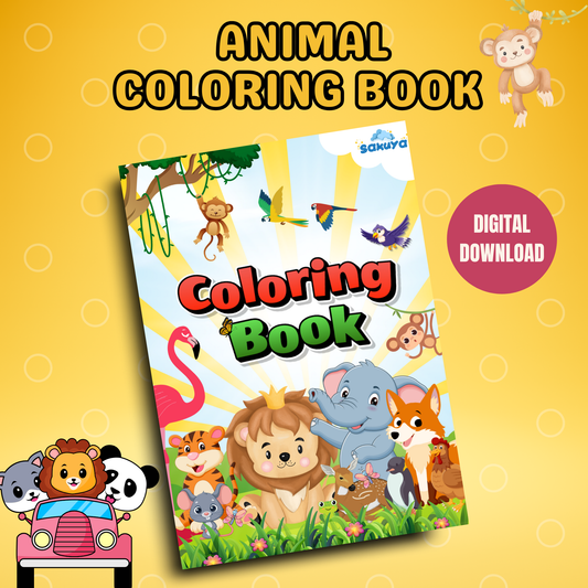 Animal Coloring Book for Kids Printable | 100 Page Digital Coloring Sheets | Easy Animal Coloring Pages