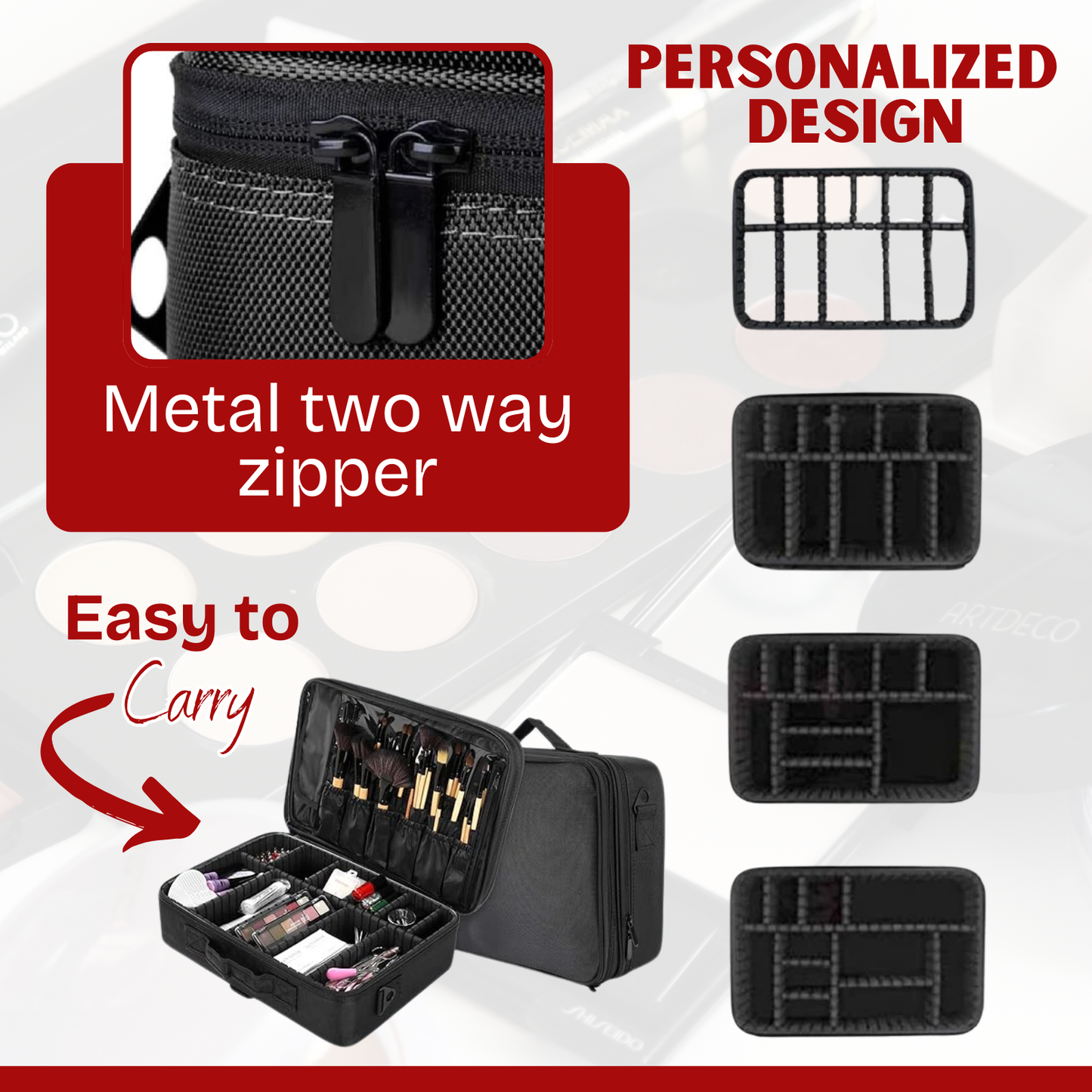 Sakuya Cosmetic Vanity Bag - Stylish and Functional Makeup Organiser with Multiple Pockets - Ideal for Travel and Everyday Use | Spacious Storage for Beauty Essentials(Black) - Sakuya