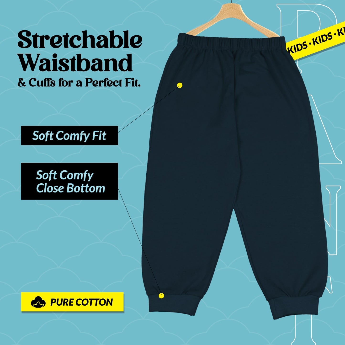 Sakuya Cotton Pants for Kids | Soft Pajama Bottoms with Elastic Waistband for Play, Sleep & Comfort (Pack of 2)