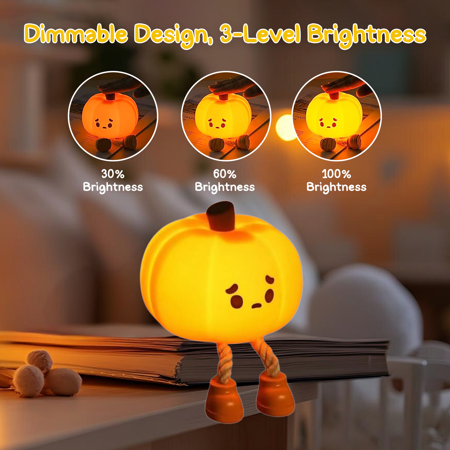Pumpkin Lamp - Cute Pumpkin Silicone Night Lamp for Kids, Rechargeable Night Light for Bedroom, Aesthetic Lamp for Kids Room, Soft Silicone Cute Lamps, Pumpkin Gifts for Girls and Boys