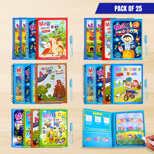 Sakuya Magic Water Coloring Book |Mess-Free Colouring Book|Reusable Notepad with Magical Pen| Educational Doodle Book for Kids, Return Gifts for Birthdays, Kids, Boys, Girls- (Pack of 25)