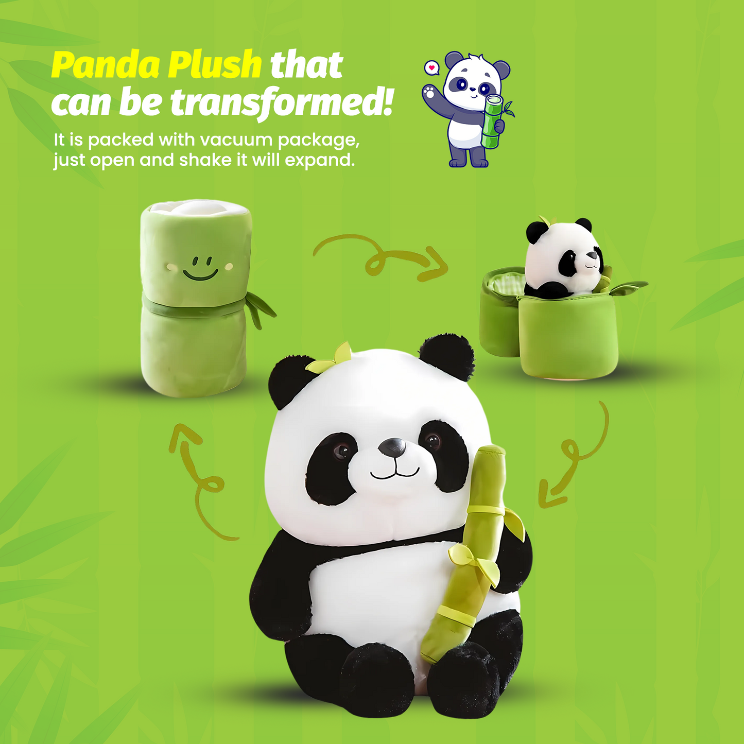 Reversible Bamboo Panda Plush Toy – Soft Toys for Kids, Cute Panda Stuffed Animals, Plushies for Girls, Panda Teddy with Bamboo bag, Soft Toys for Baby Girl, Small Soft Plushies for Baby Boys , size 30 cms