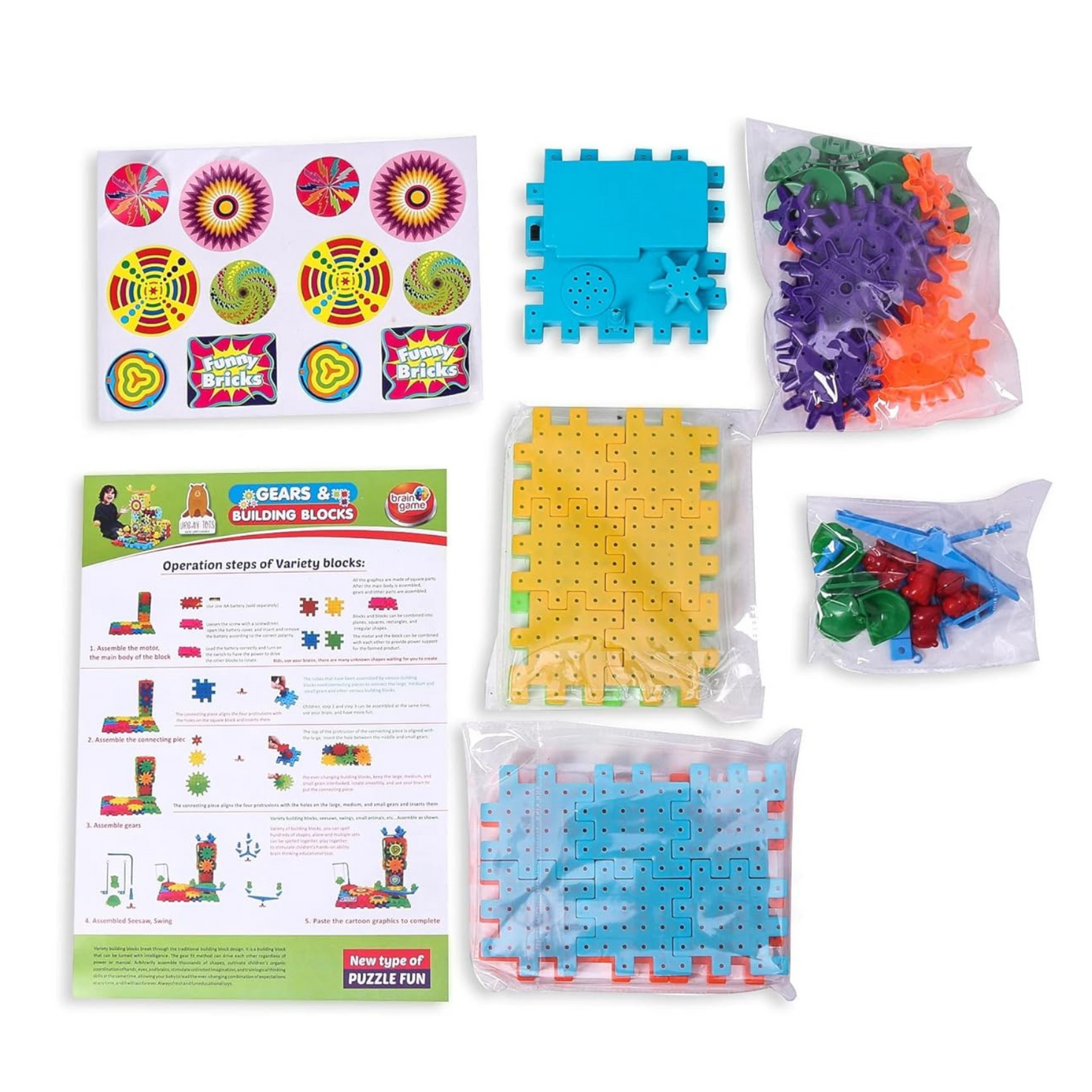 Sakuya Magical 3D Building Blocks Set with 81 Pieces, Interlocking Gears, Rotating Elements, STEM Learning, High-Quality Non-Toxic Plastic, and 6 Creative Builds