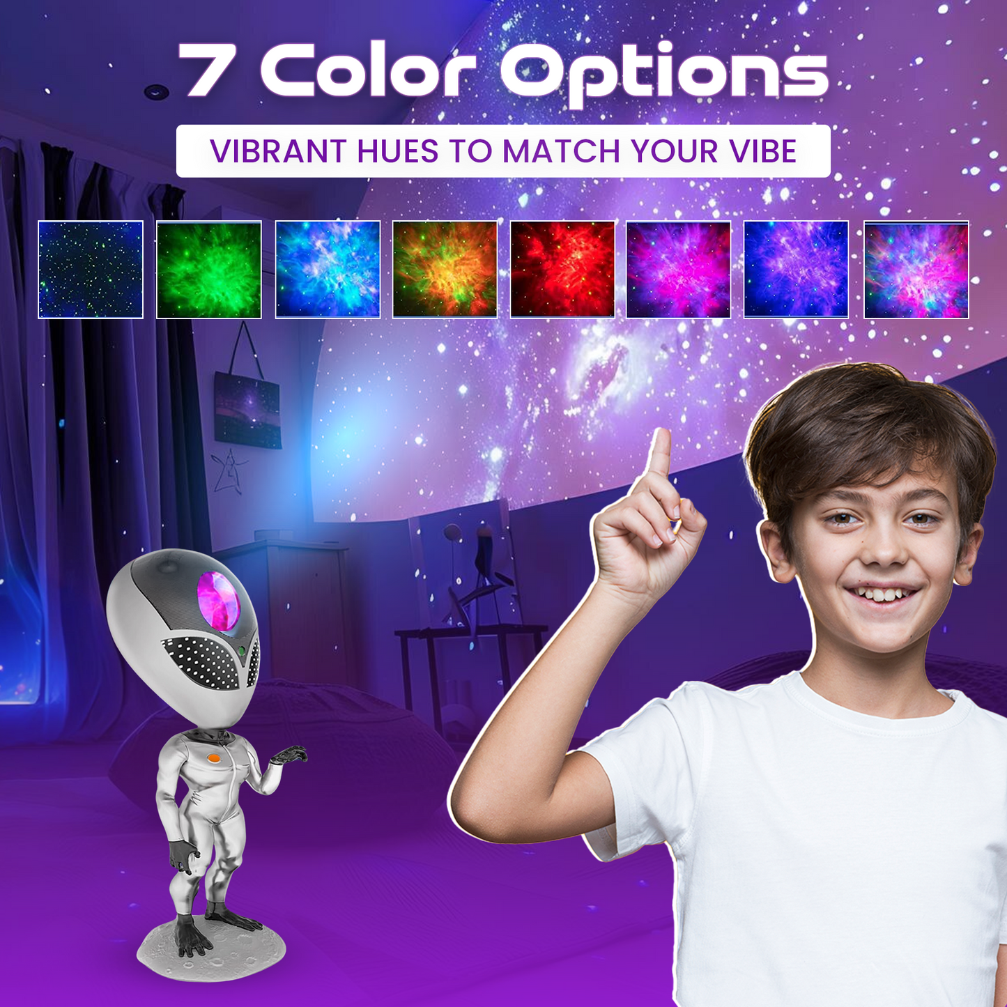 Starry Night Projector with AlienDesign, Galaxy Projector for Kids, Light Decor for Bedroom, Nebula Lamp for Room Decor, AlienProjector for Ceiling, Cute Night Lamp for Bed and Kids