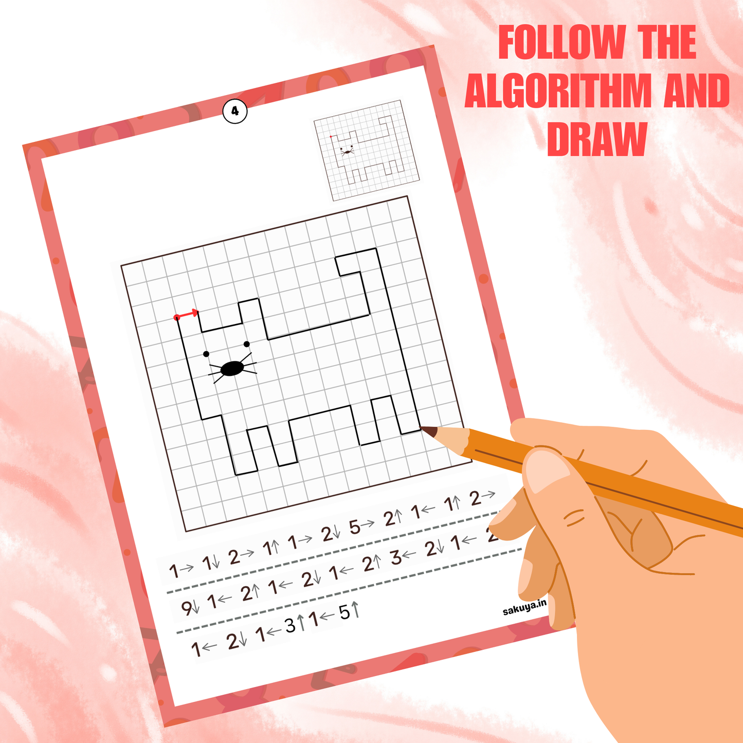 Sakuya Coding Sheet Printable for Kids | Preschool Coding | Logic Game | Unplugged Coding | Homeschool Activities | Algorithm Worksheets