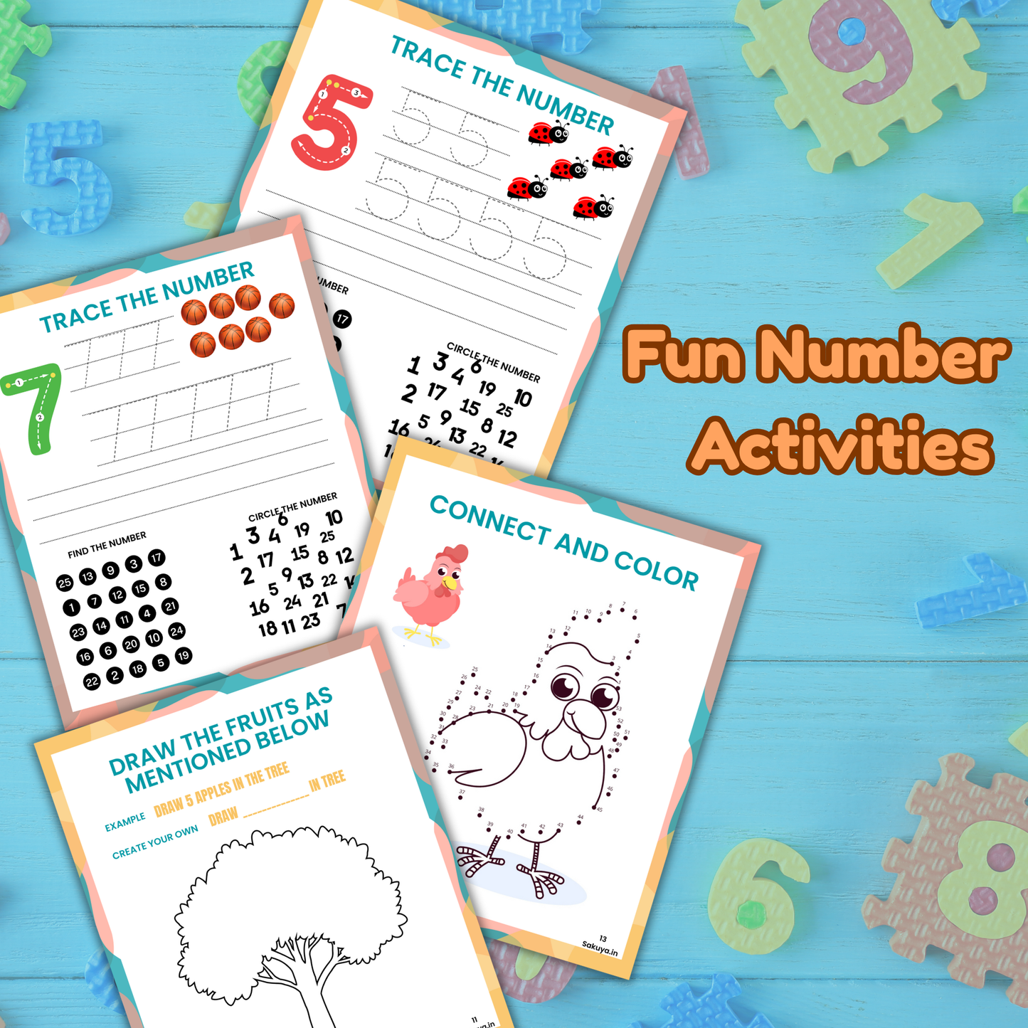 Sakuya Number Book Preschool Printable | Number Tracing and Counting Practice Worksheet | Kindergarten Tracing | Math and Number Writing Sheets
