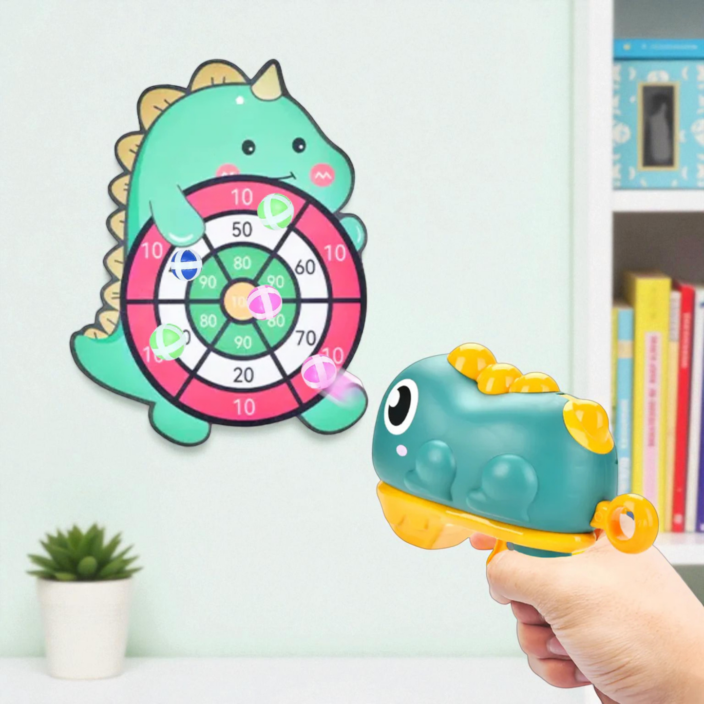 Sakuya Dino Shooting Toy for Kids | Fun Handheld Air Blaster with Cute Dinosaur Design, Easy-to-Use Trigger, Safe Plastic Build, No Batteries Needed, Great Gift for Kids