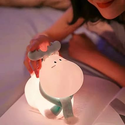 Sakuya Reindeer LED Night Lamp – Cute Silicone Bedside Light for Kids, Nursery & Bedroom Decor, Rechargeable Soft Light with Tap Control, Gift for Christmas & Birthday