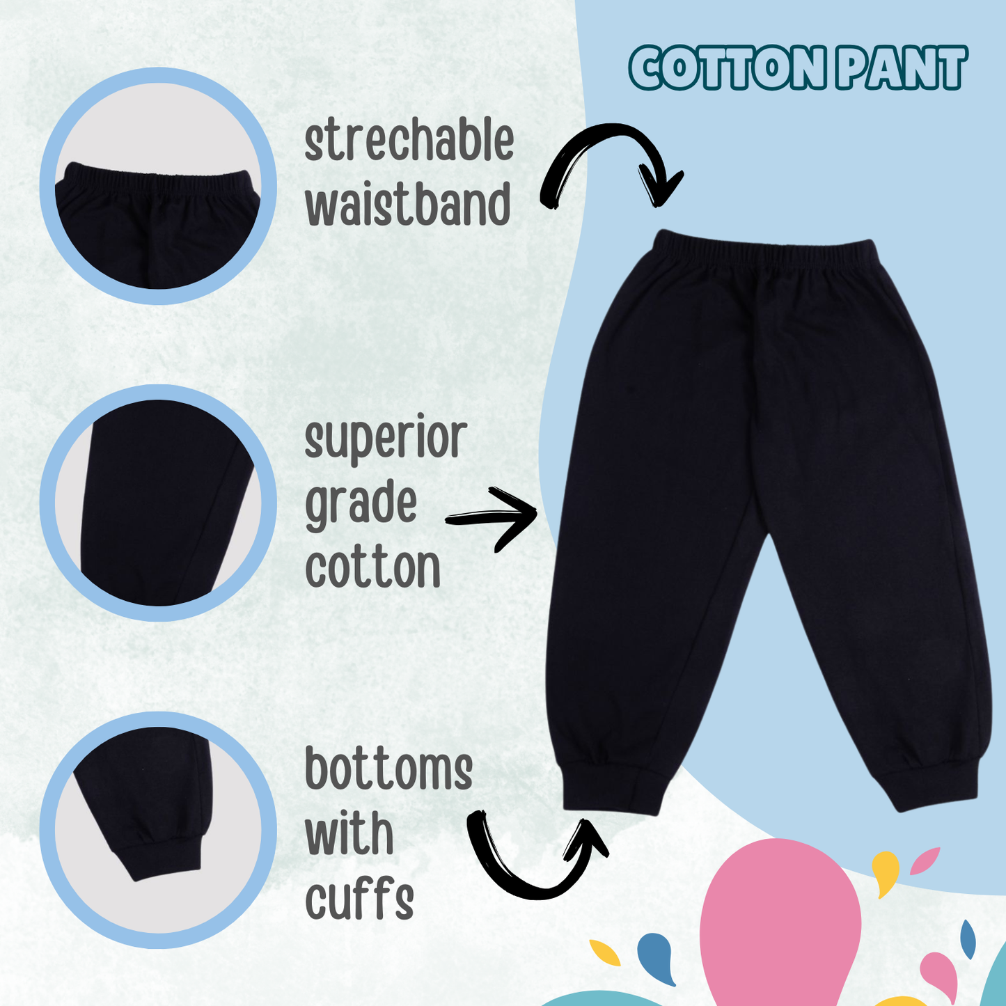Sakuya Cute Elephant Print Breathable Cotton Half Sleeve Tshirt & Pant Clothing Set for Nightwear coord Set for Unisex Kids Boys Girls-Black - Sakuya