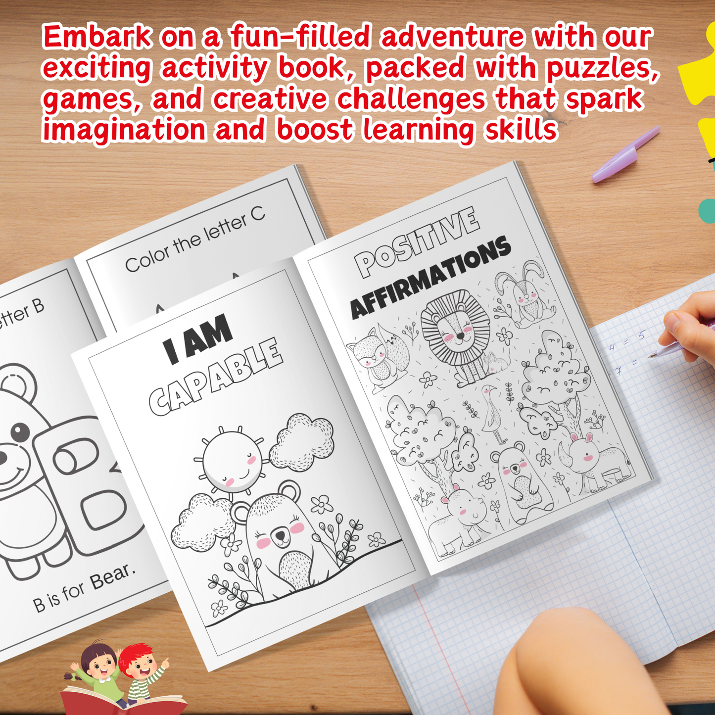 Sakuya Kids Colouring Book Set | Alphabet, Number & Animal Affirmation Colouring Books | Art and Activity Books for 3 to 12-Year-Olds | Kids Drawing Books & Colouring Kit