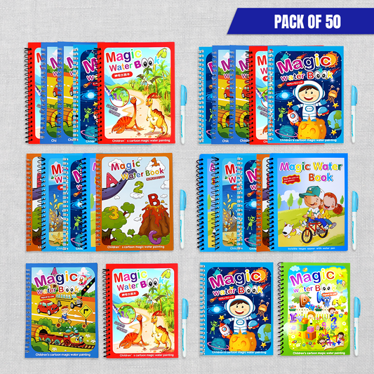 Sakuya Magic Water Coloring Book |Mess-Free Colouring Book|Reusable Notepad with Magical Pen| Educational Doodle Book for Kids, Return Gifts for Birthdays, Kids, Boys, Girls- (Pack of 50)