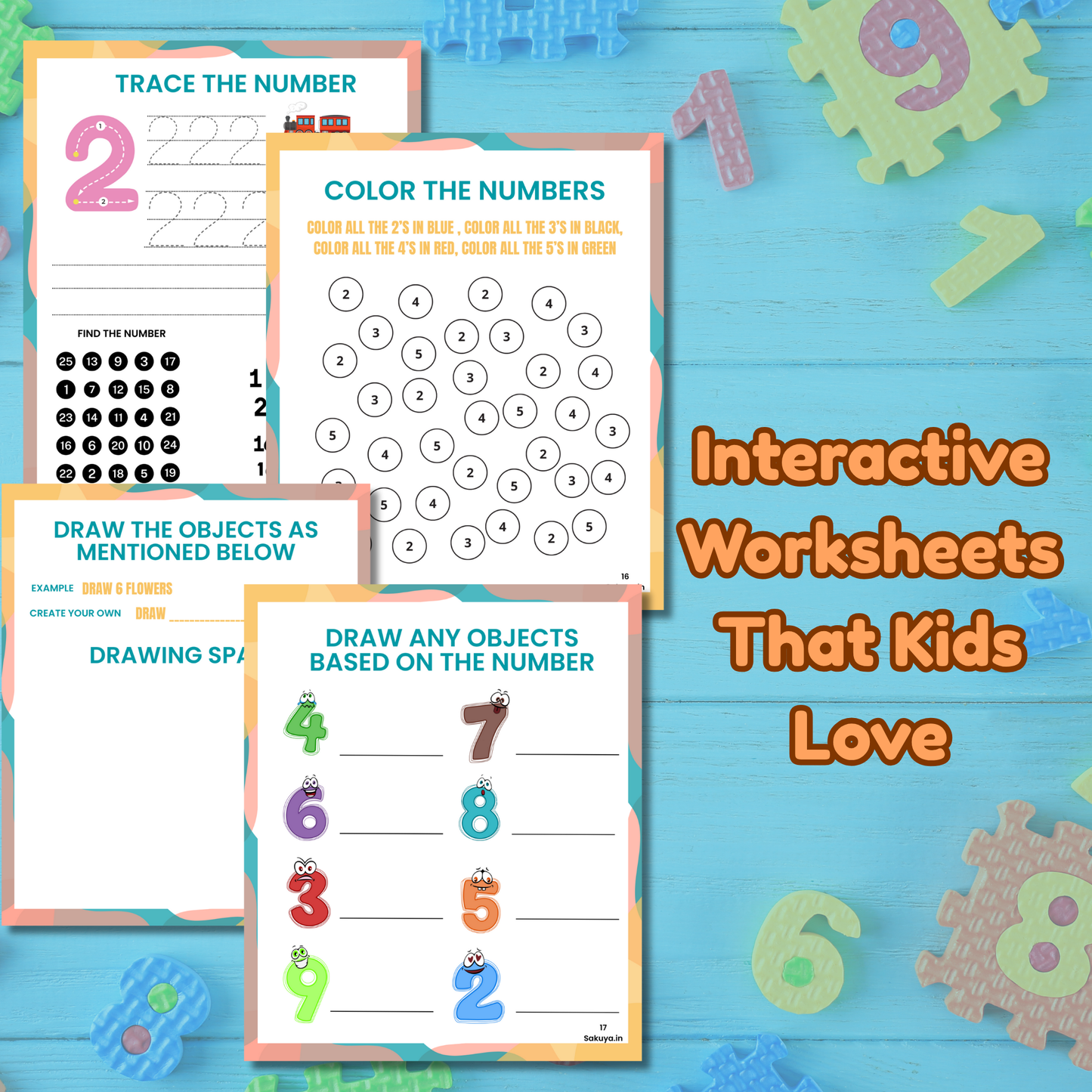 Sakuya Number Book Preschool Printable | Number Tracing and Counting Practice Worksheet | Kindergarten Tracing | Math and Number Writing Sheets