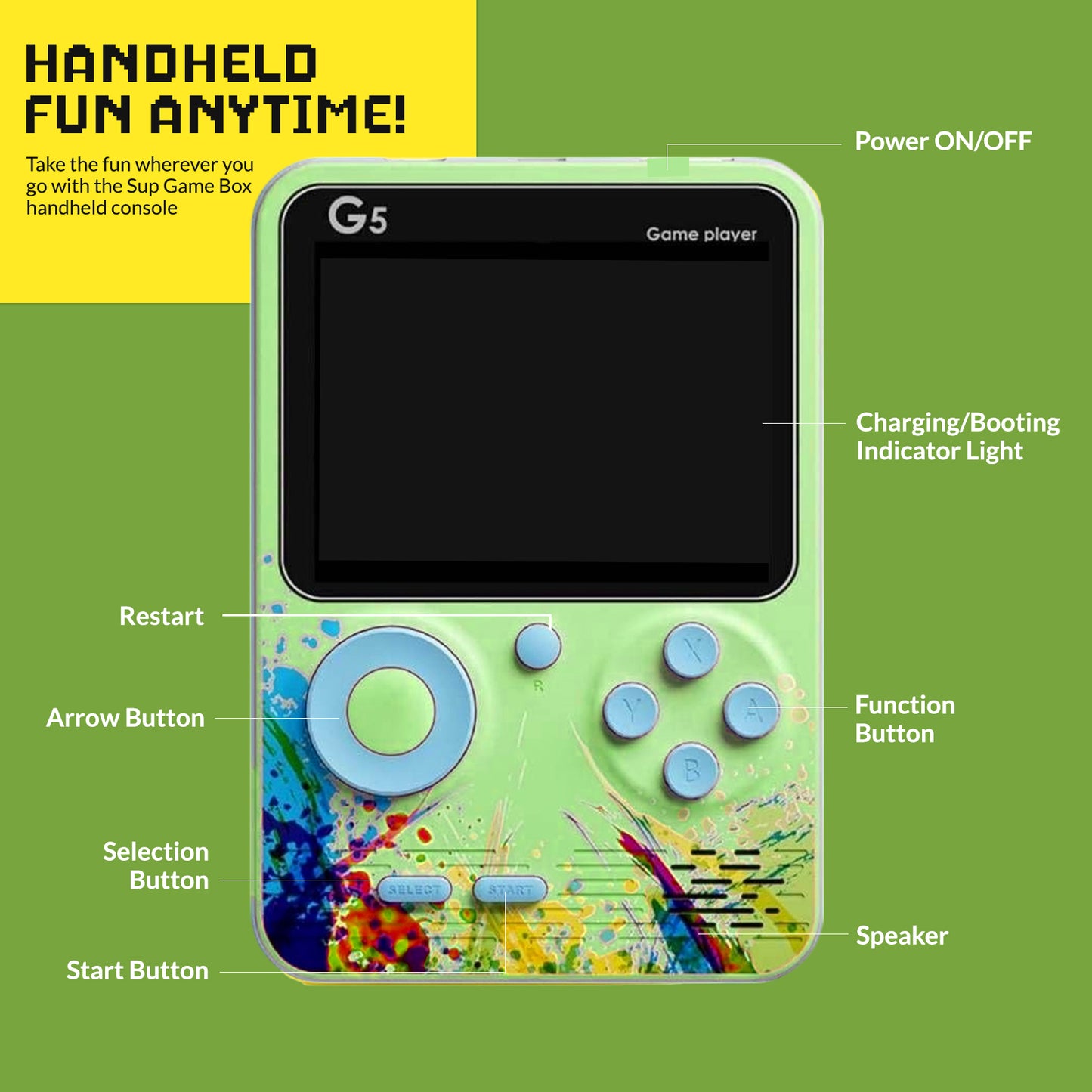 Sakuya G5 Retro Handheld Game Console with Remote Control | 400+ Classic Built-in Games | 3.0 Inch Color Display, Rechargeable Battery | Portable Gaming Device for Kids and Adults
