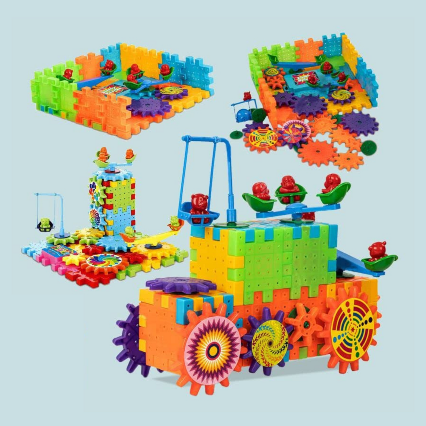Sakuya Magical 3D Building Blocks Set with 81 Pieces, Interlocking Gears, Rotating Elements, STEM Learning, High-Quality Non-Toxic Plastic, and 6 Creative Builds