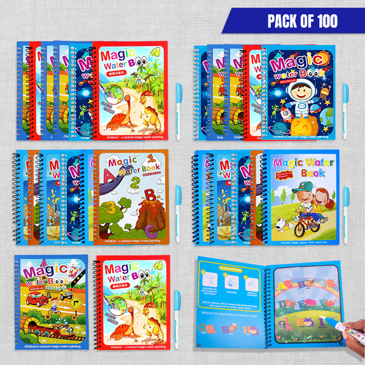 Sakuya Magic Water Coloring Book |Mess-Free Colouring Book|Reusable Notepad with Magical Pen| Educational Doodle Book for Kids, Return Gifts for Birthdays, Kids, Boys, Girls- (Pack of 100)