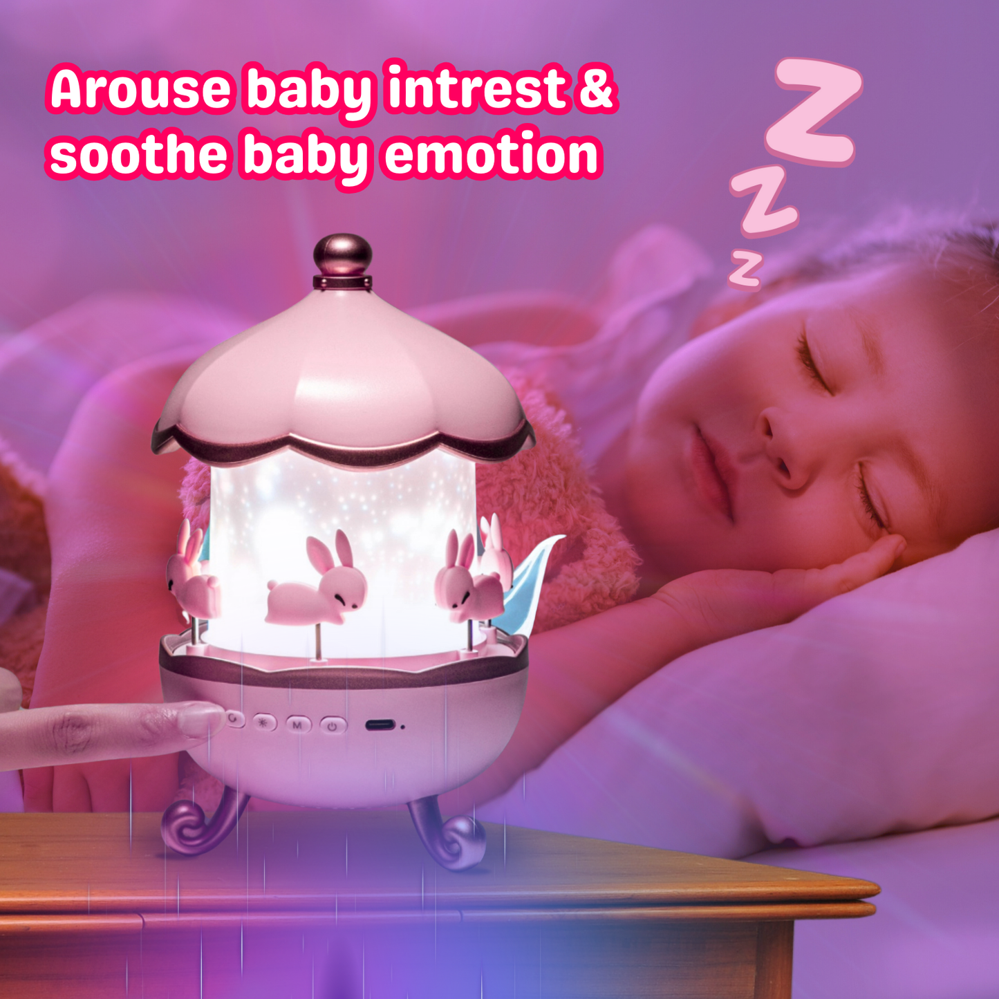 Rotating Projector Lamp with Music, 6 & 12 Theme Projections, 5 Soothing Sleep Melodies, Color-Changing Lights, Portable & Rechargeable Night Light for Kids & Adults