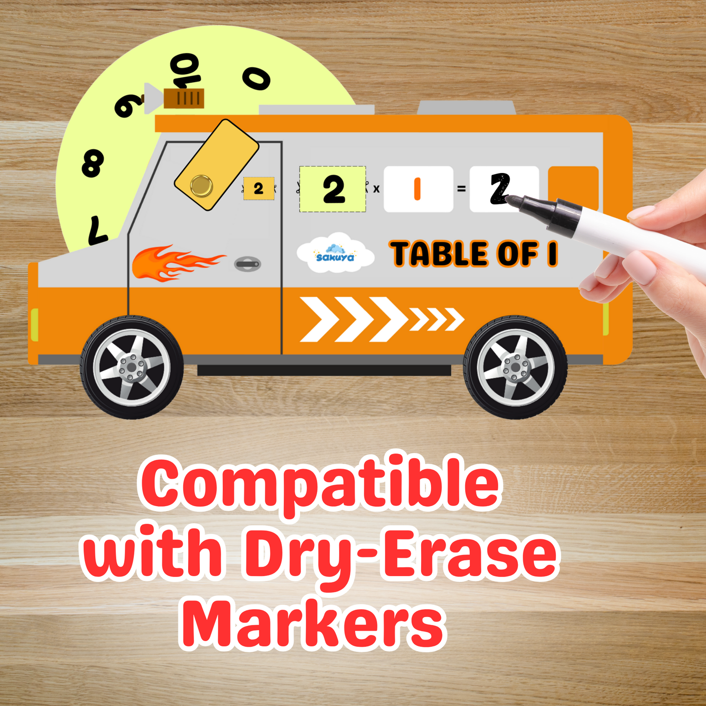Sakuya Multiplication Table Truck Toy with Rotating Number Wheels for Tables 1 to 10 | Educational Game | Kids Activity | STEM Toy | Includes Pen and Marker with Pouch