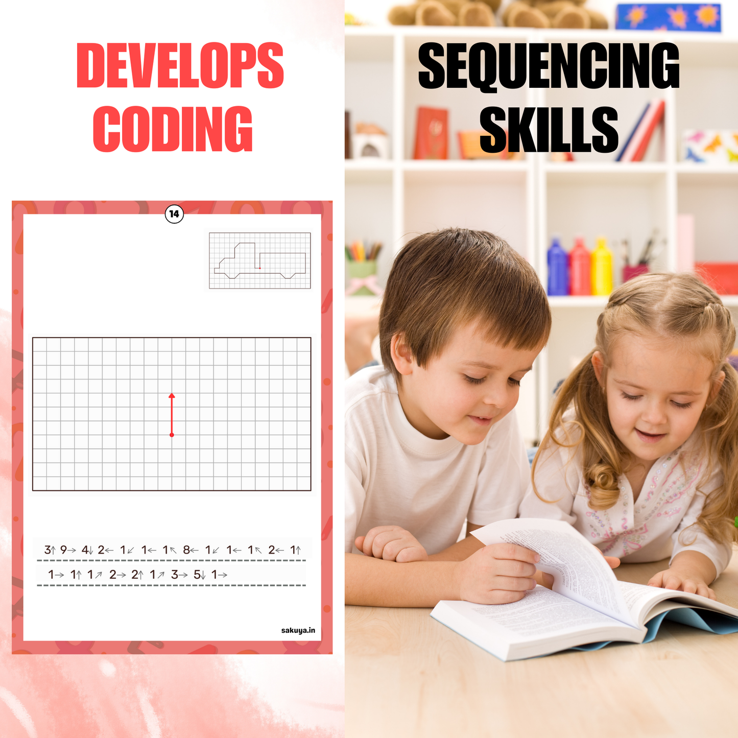 Sakuya Coding Sheet Printable for Kids | Preschool Coding | Logic Game | Unplugged Coding | Homeschool Activities | Algorithm Worksheets