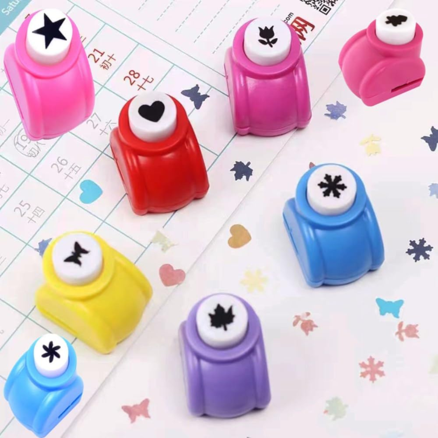 Sakuya Sticker Punching Machine for Art & Craft | Mini Paper Cutter Machine Kit | Cute Stationary Crafting Project Items | Shape Cutter for Craft | Multicolor, Assorted Designs (Pack of 6) - Sakuya