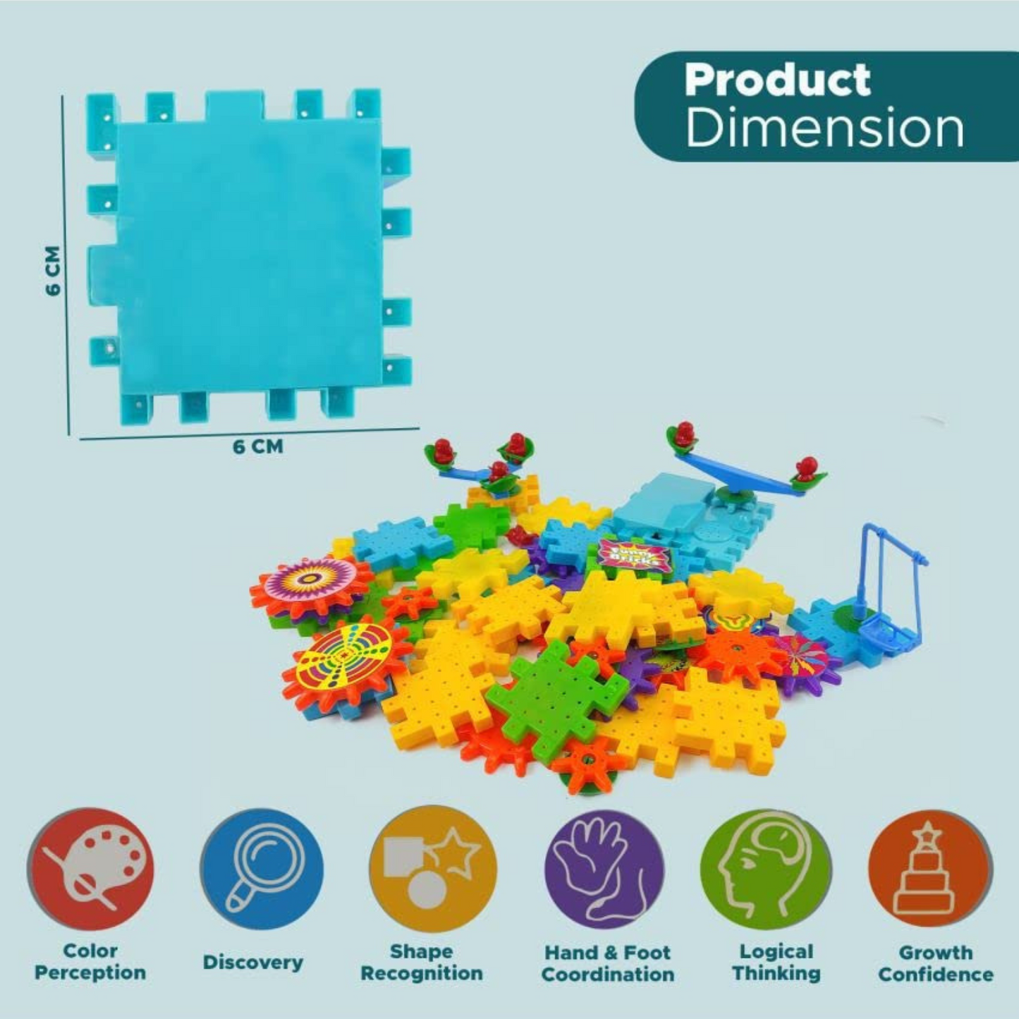 Sakuya Magical 3D Building Blocks Set with 81 Pieces, Interlocking Gears, Rotating Elements, STEM Learning, High-Quality Non-Toxic Plastic, and 6 Creative Builds
