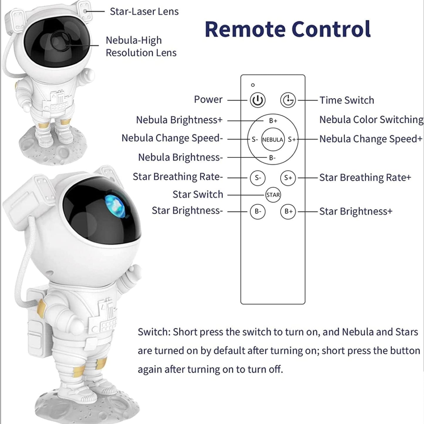 Astronaut Projector Night Lamp with Remote Control - Starry Sky Projector Night Light for Bedroom, Lights for Room, Bedroom, Living Room, Space Nebula Night Light for Aesthetic Room Decor