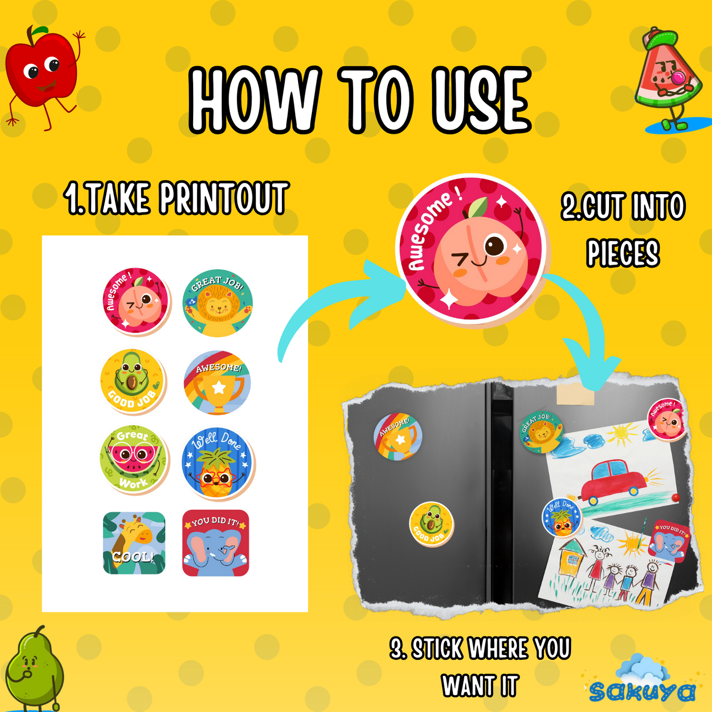 Cool DIY 101 Fridge Magnets- Badges for kids-Pintables pdf file- Not a physical product