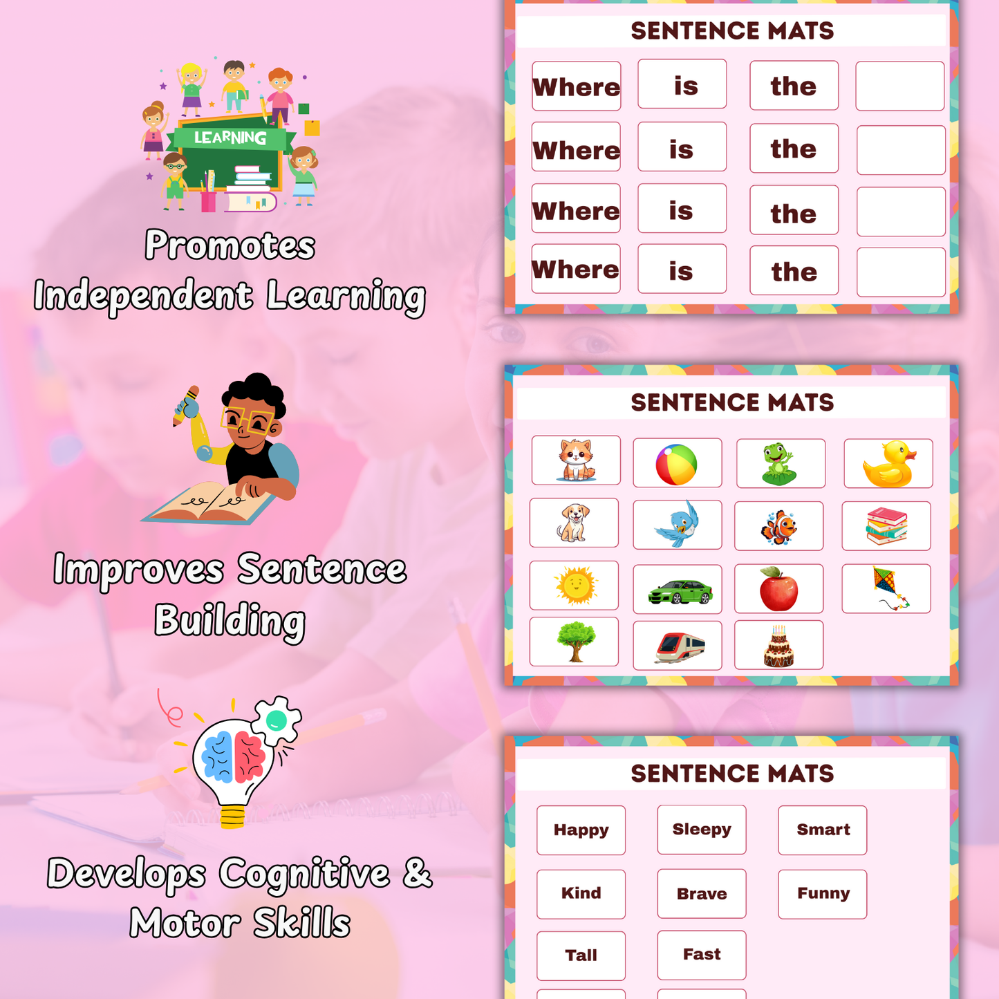 Sakuya Sentence Mat Printable | Build a Sentence | Homeschool Printable | Preschool Worksheets | Handwriting Practice | Sentence Building