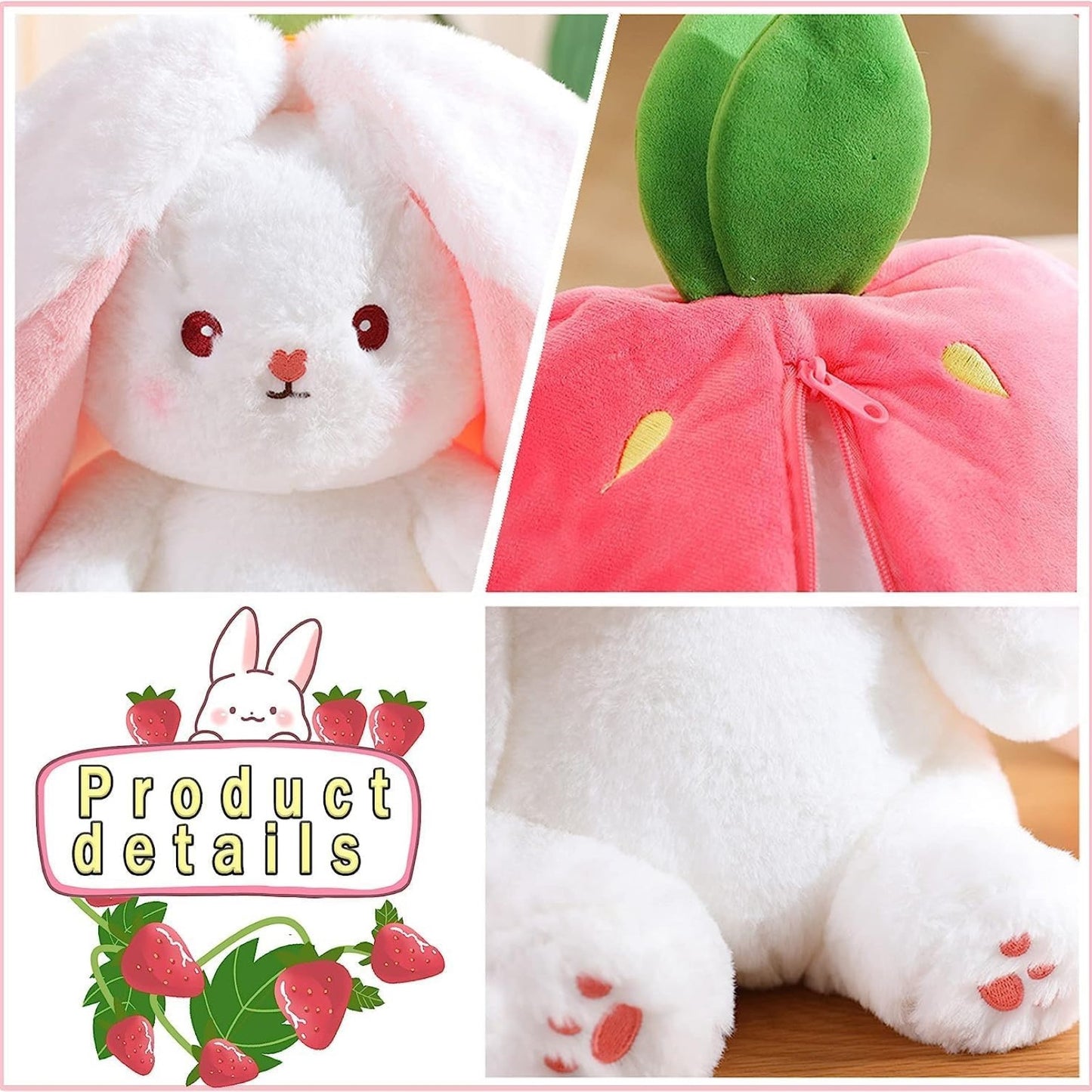 Reversible Strawberry - Carrot Bunny Soft Toy – Perfect Plush Toy for Girls, Cute Soft Toys for Baby Girl, Stuffed Rabbit Toy for Kids, Ideal Soft Toys for Newborn Baby and Gift for Girls