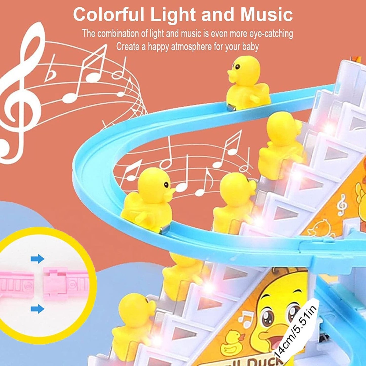 Sakuya quacky Fun Duck Slide Toy Set with Automatic Stair-3 Climbing Ducklings, Colorful Race Track, Lights and Music, Easy Assembly, Interactive Play for Kids Aged 3 and Above