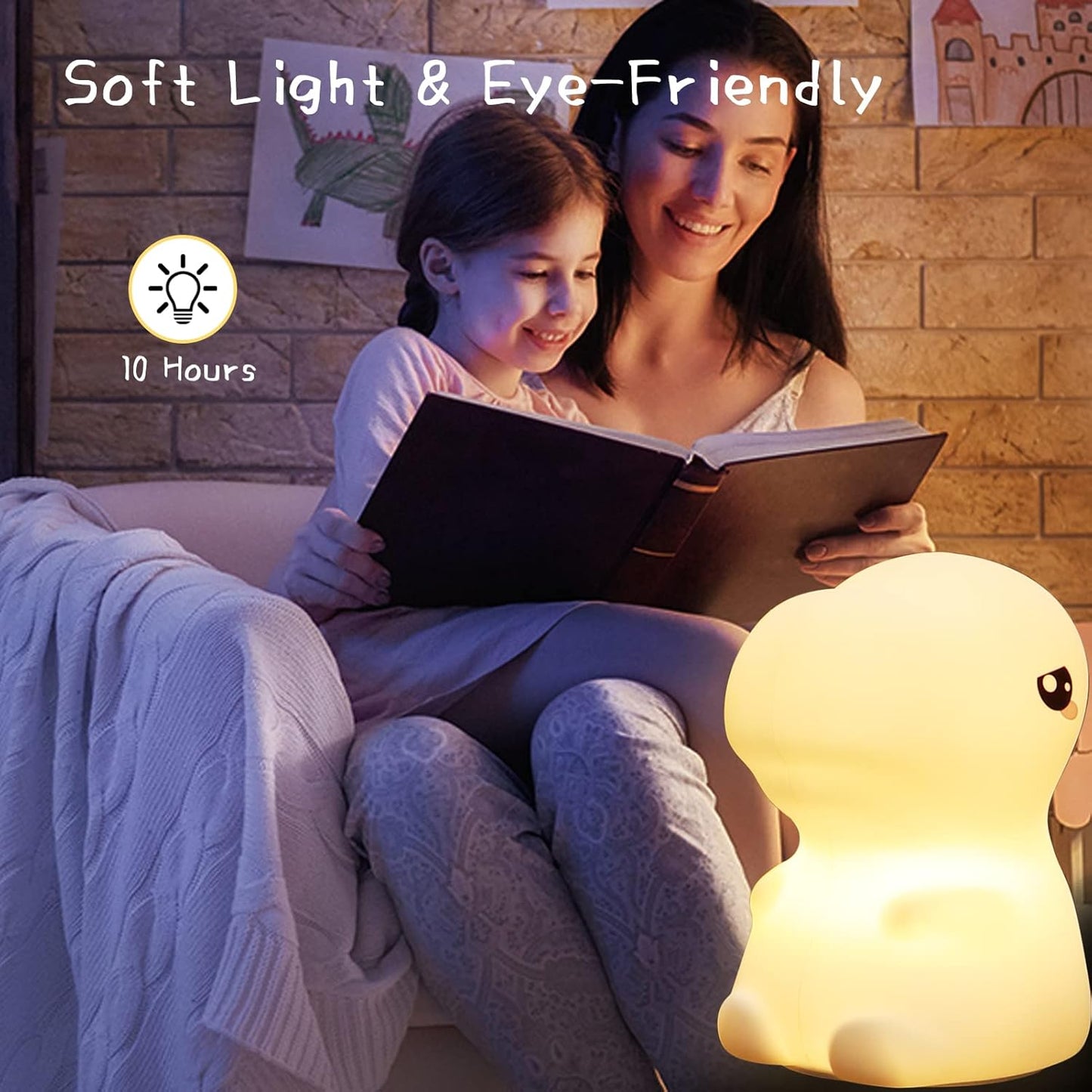 Sakuya Cute Mini Dinosaur Night Lamp for Kids Bedroom | Touch & Tap Control Color Changing Silicone LED Lamp with Rechargeable Battery | Soft Warm Light
