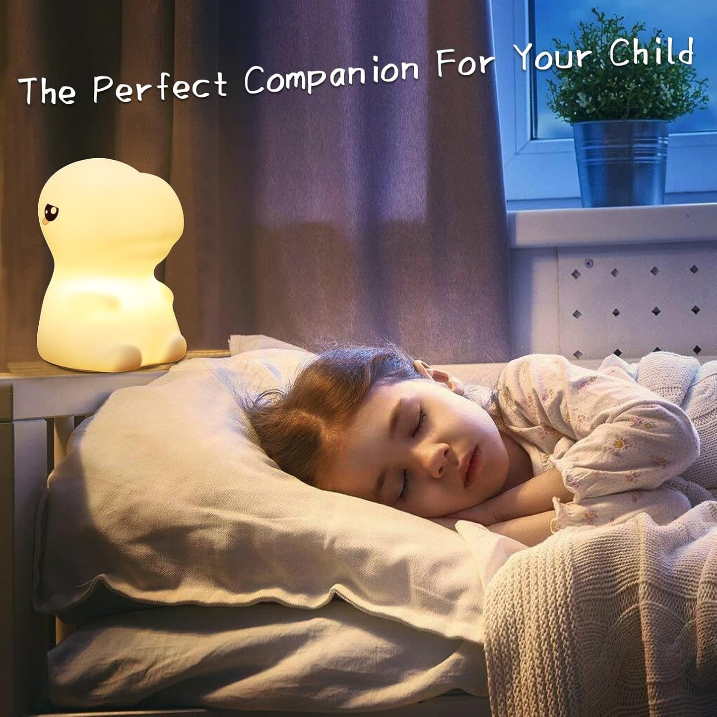 Sakuya Cute Mini Dinosaur Night Lamp for Kids Bedroom | Touch & Tap Control Color Changing Silicone LED Lamp with Rechargeable Battery | Soft Warm Light