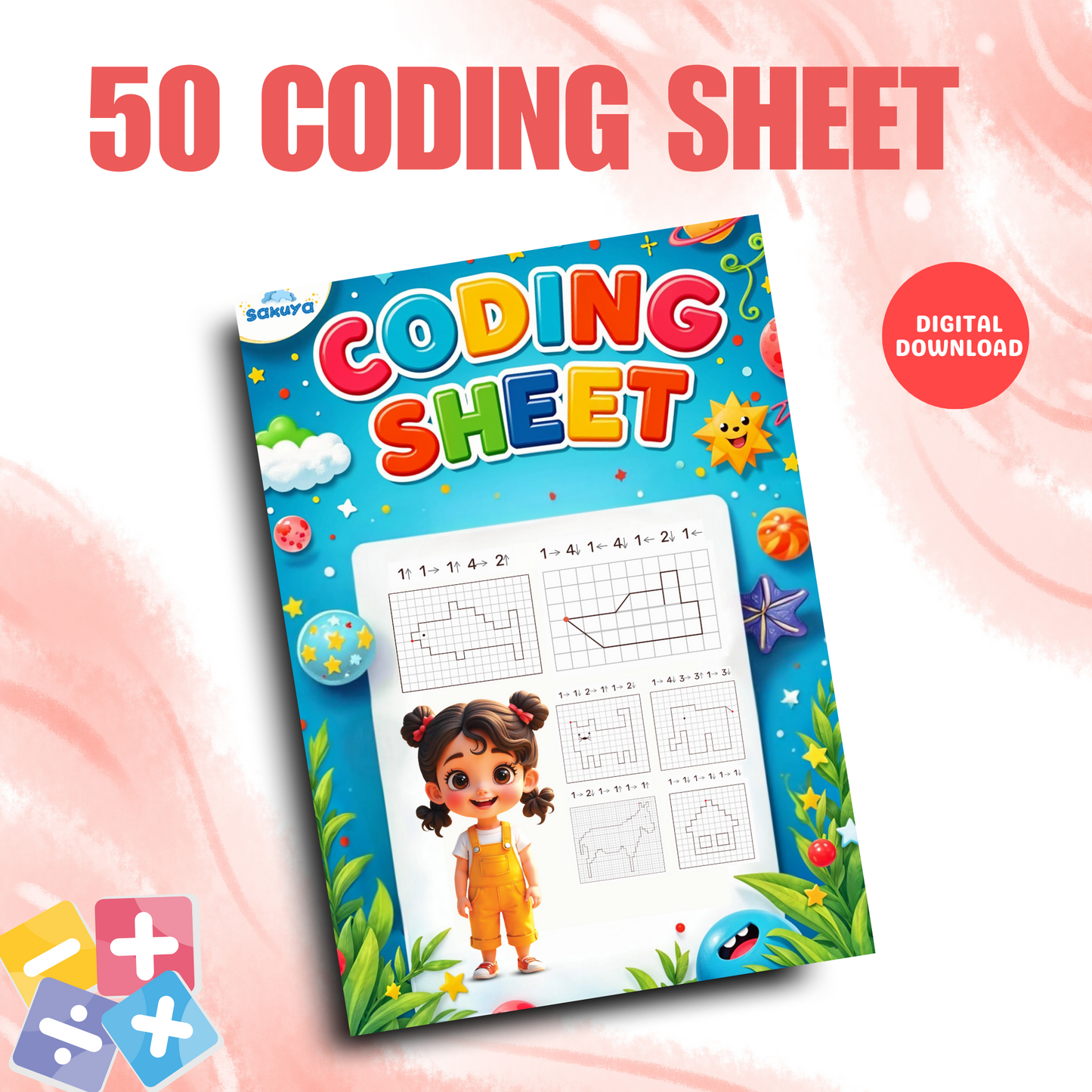 Sakuya Coding Sheet Printable for Kids | Preschool Coding | Logic Game | Unplugged Coding | Homeschool Activities | Algorithm Worksheets