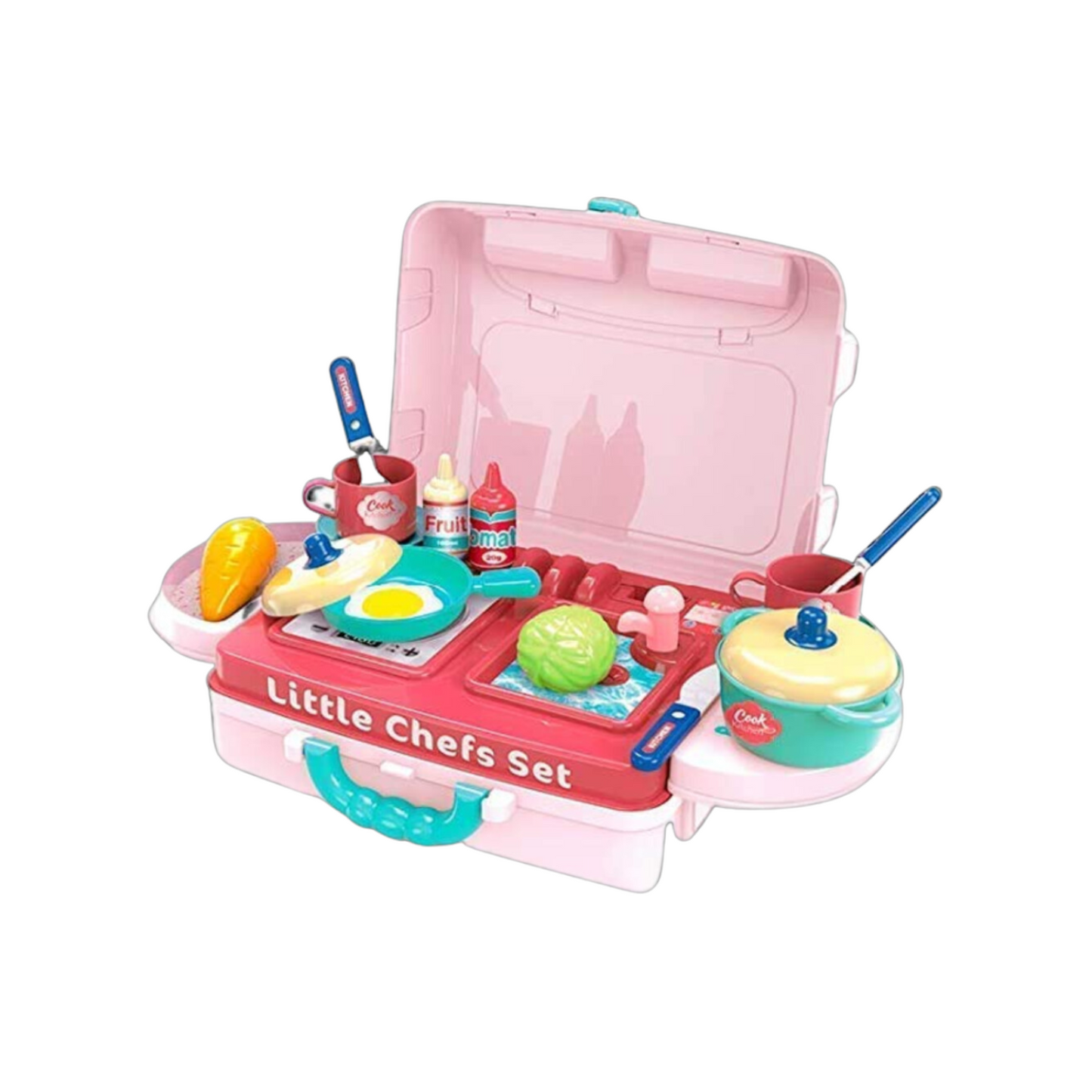 Sakuya 3 in 1 Kitchen Set Toy for Girls and Boys Kids with Suitcase Model (Pink) | Portable Pretend Little Chef Play Realistic Cooking Accessories Set Toy for Toddler Kids