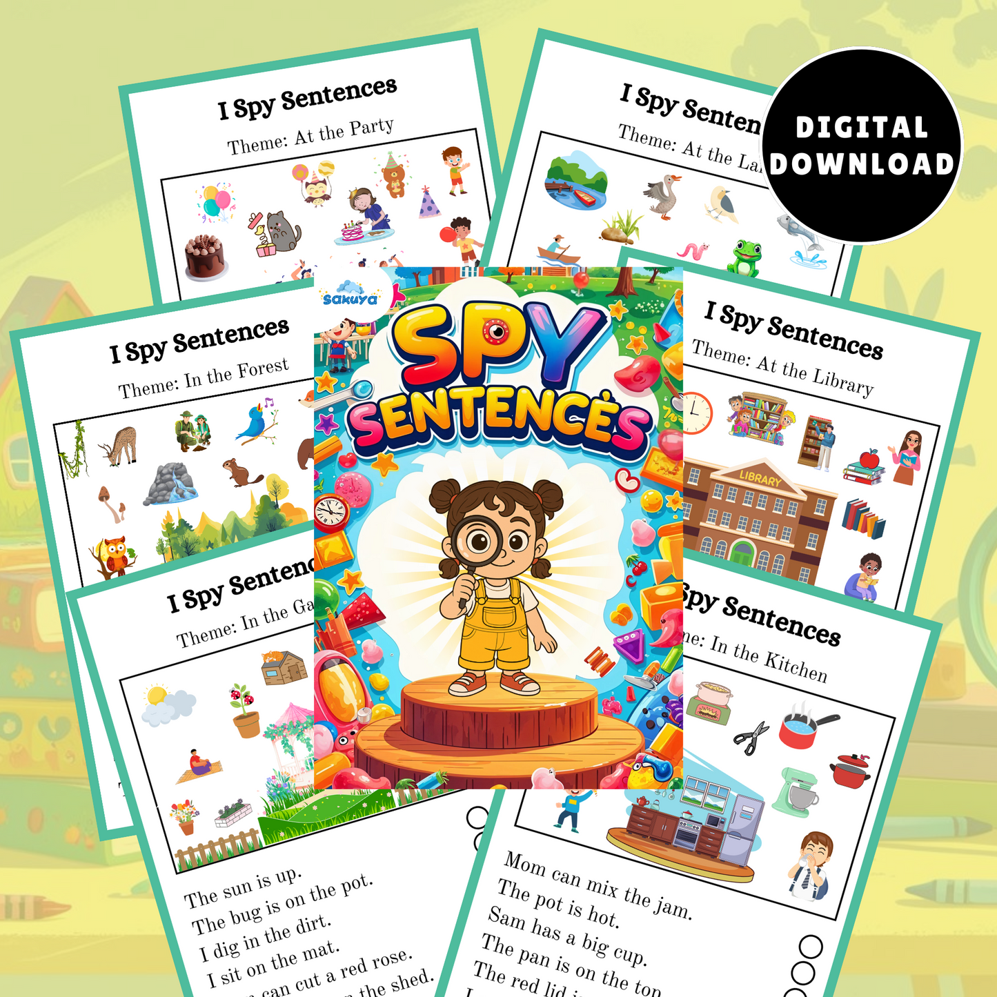 Spy Sentence Book Printable Digital Mystery Hunt Birthday Treasure word sentence Game for Kids